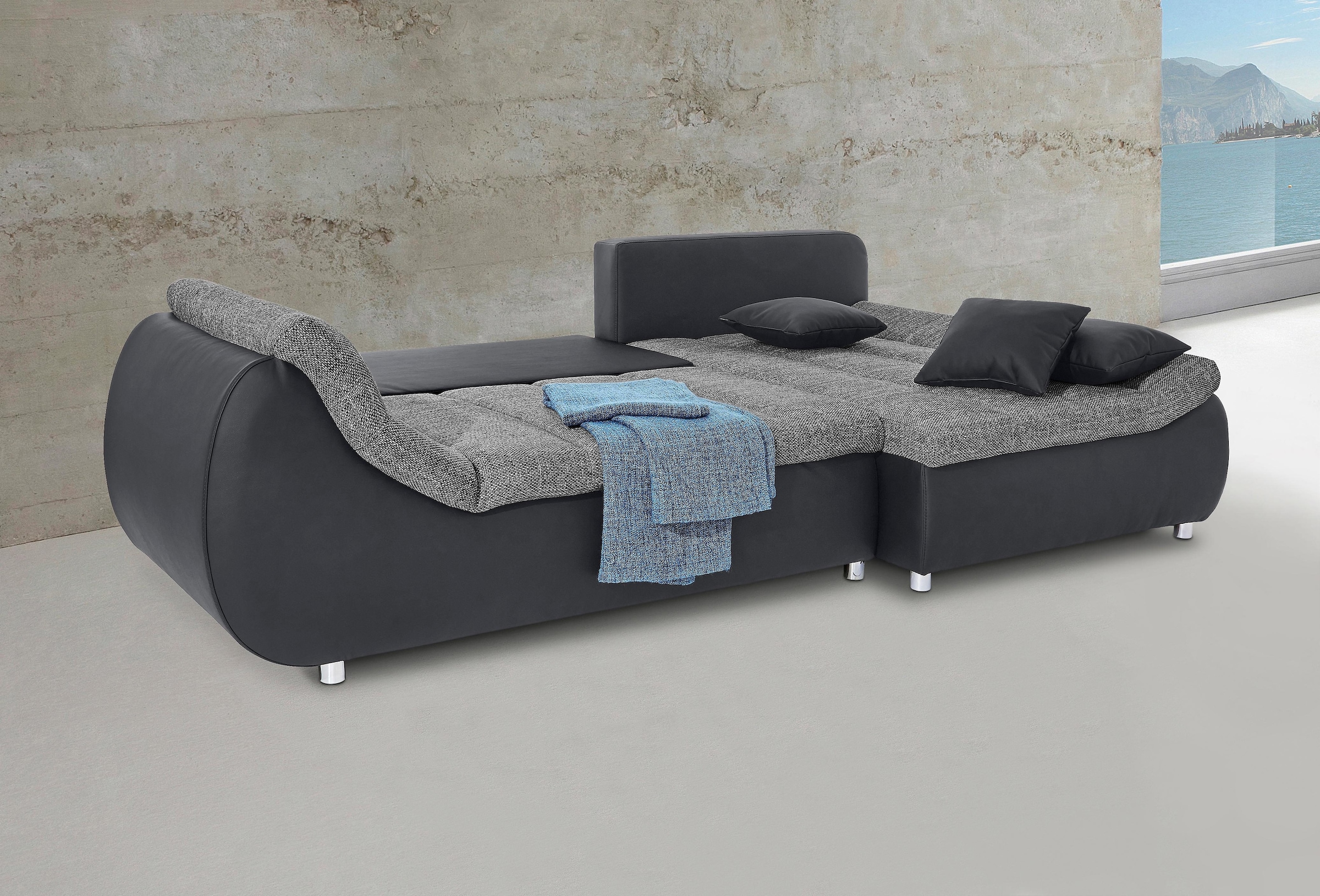 INOSIGN Ecksofa »Imola elegant und bequem, aktuelle Steppung im Sitz, L-Form«, wahlweise mit Bettfunktion
