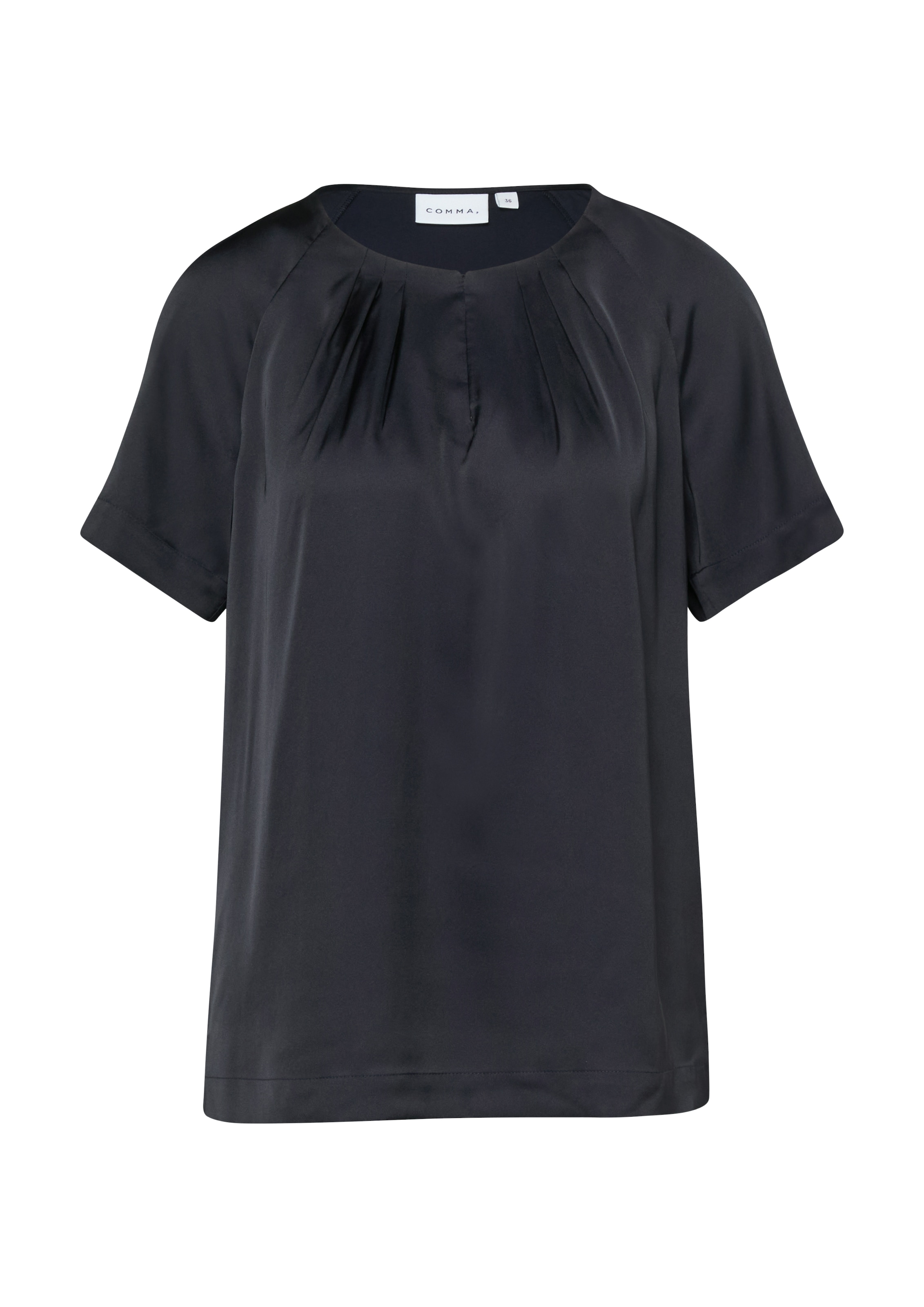 Comma Kurzarmbluse Sommerbluse mit gerafftem Rundhals