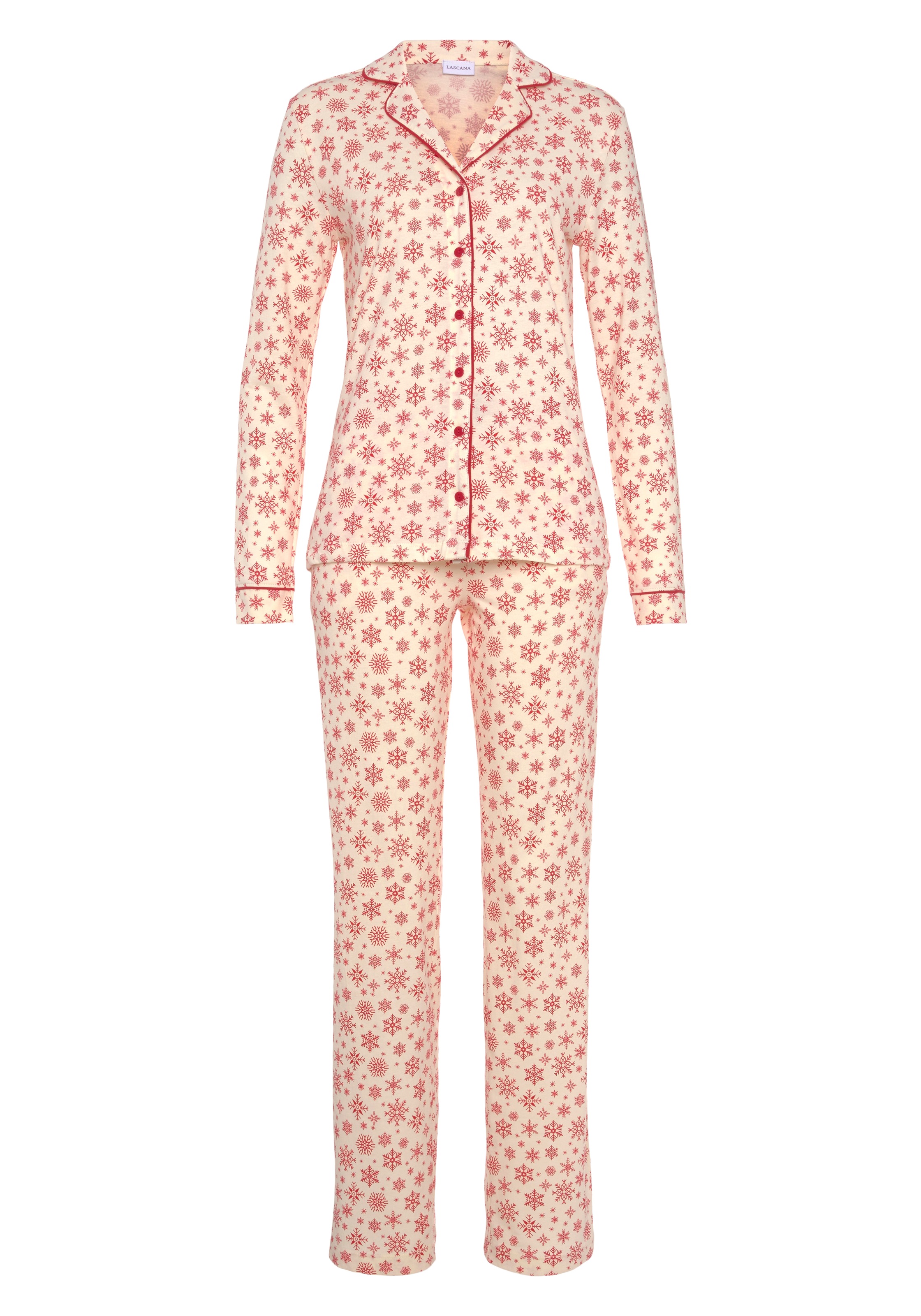 LASCANA Schlafanzug mit winterlichem Alloverprint