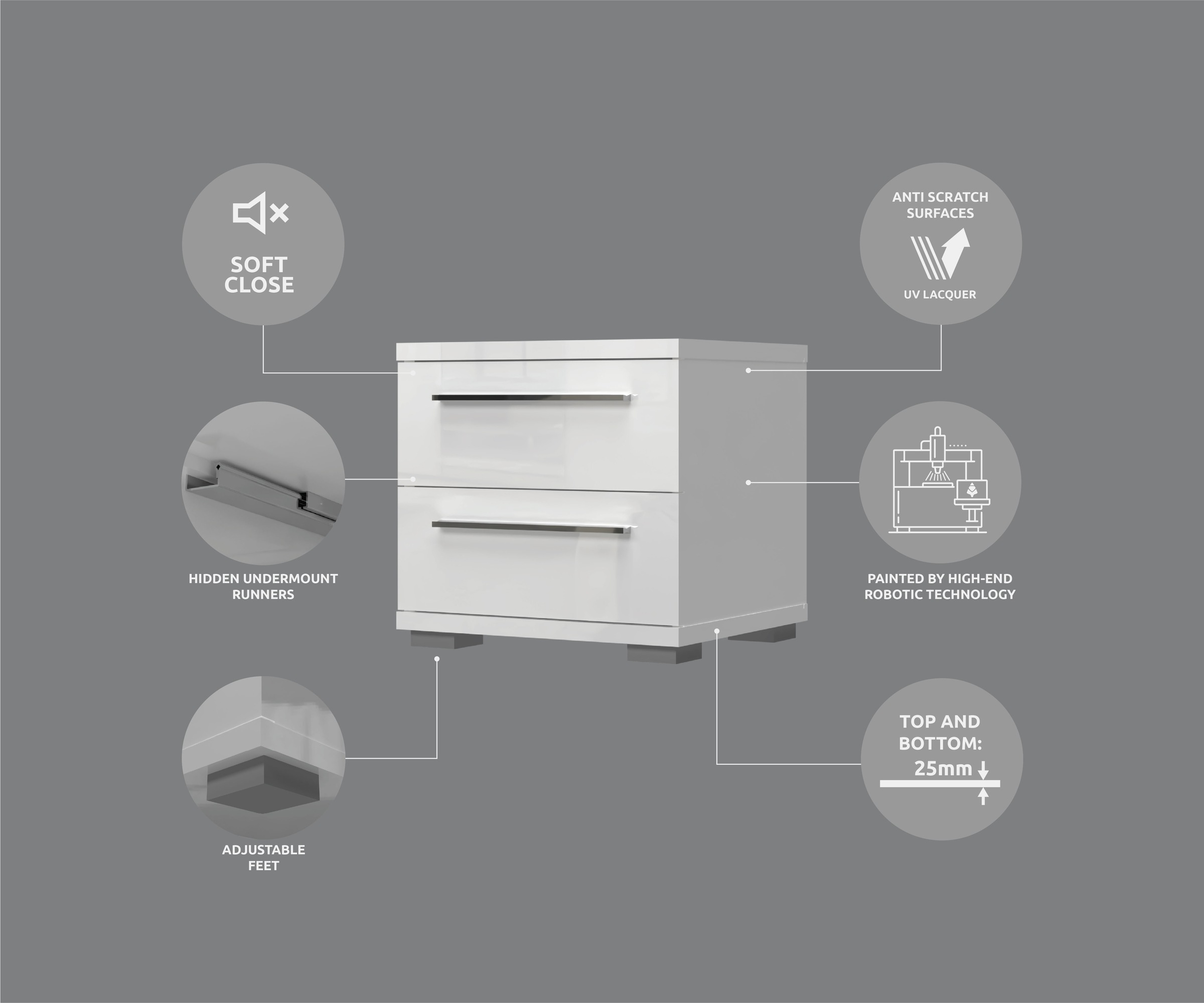Places of Style Nachtkommode »Piano, Nachttisch aus FSC-zertifiziertem Holzwerkstoff, Made in Europe«, (45/40/43 oder 61cm (B/T/H), ideal passend zum Boxspringbett), UV lackiert, hochglänzend, Soft-Close Funktion, 2 oder 3 Schubladen
