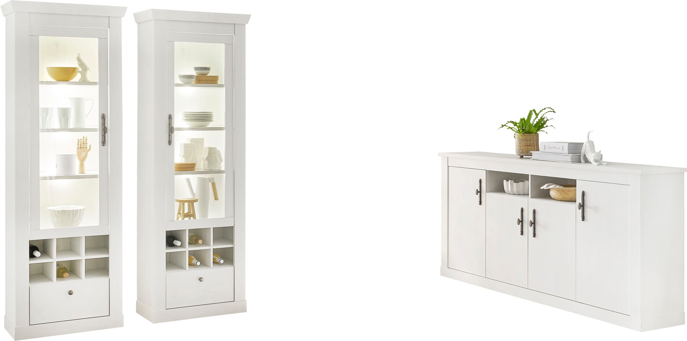 Home affaire Wohnwand »RAVENNA«, (3 St.), im romantischen Landhausstil, Griffe aus Metall, Softclose-Funktion