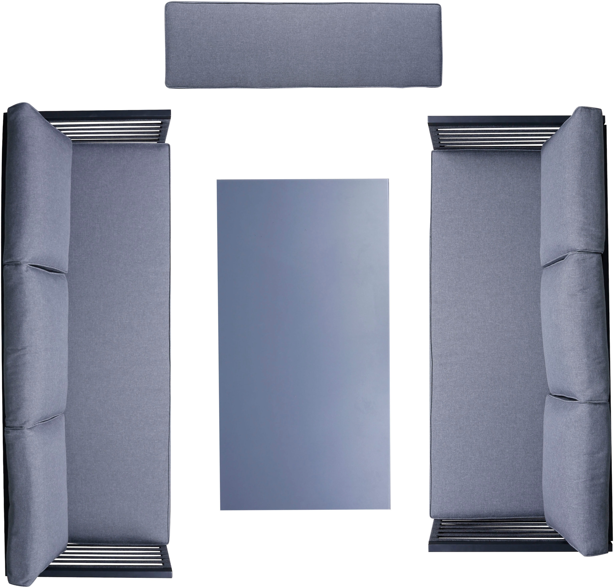 KONIFERA Gartenlounge-Set »Ecklounge »Edessa««, (Set, 14 tlg., 2x 3er Sofa, Tisch 70x140x69 cm, 1 Sitzbank, inkl. Auflagen), Armlehne mit Seilgeflecht und Nonwood-Latten