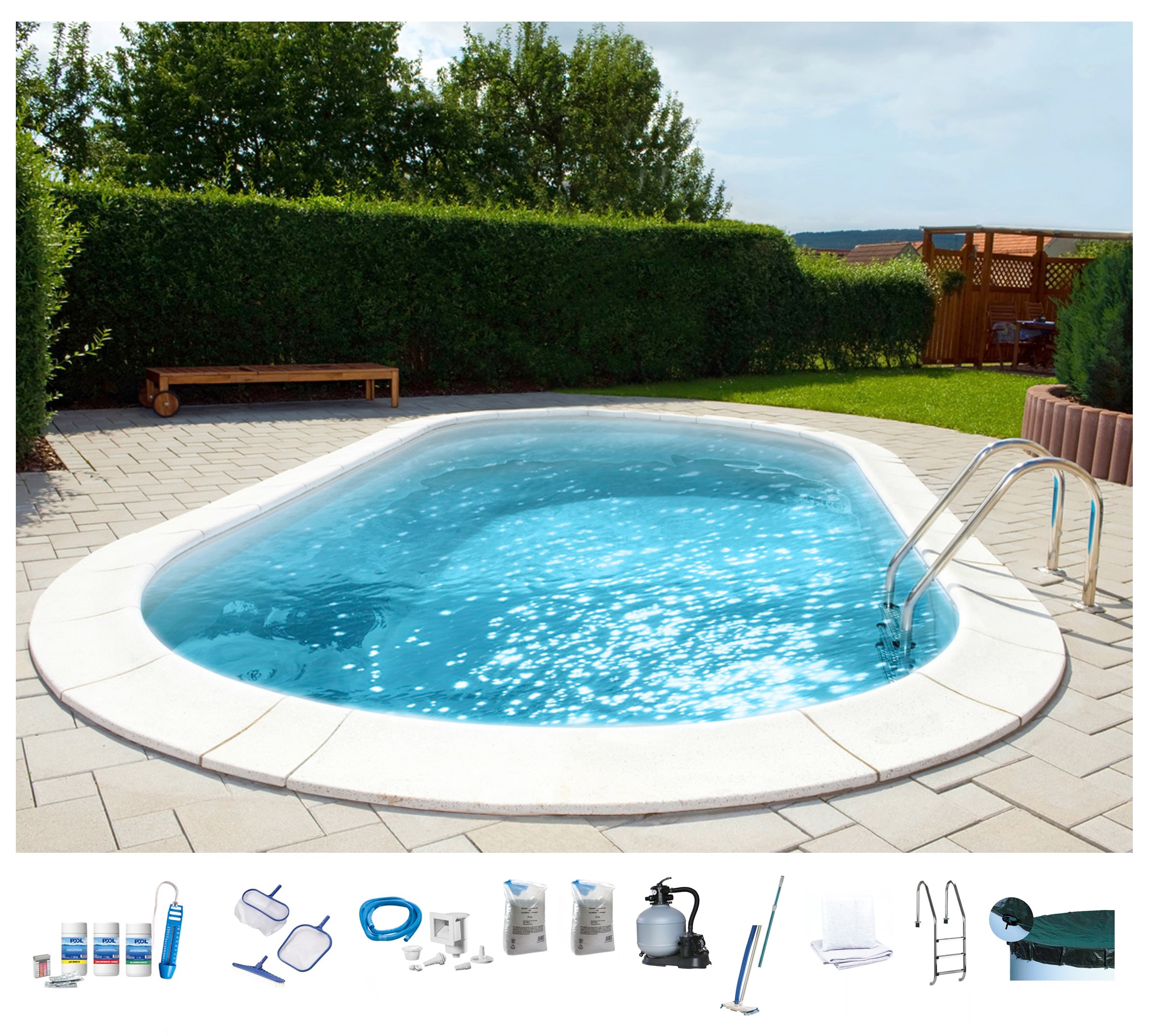 MY POOL BWT Ovalpool »PREMIUM mit sandfarbener Innenfolie« Höhe 150 cm, in verschiedenen Größen weiß/sand Ø/B/H/L: Breite 360 cm x Höhe 150 cm x...