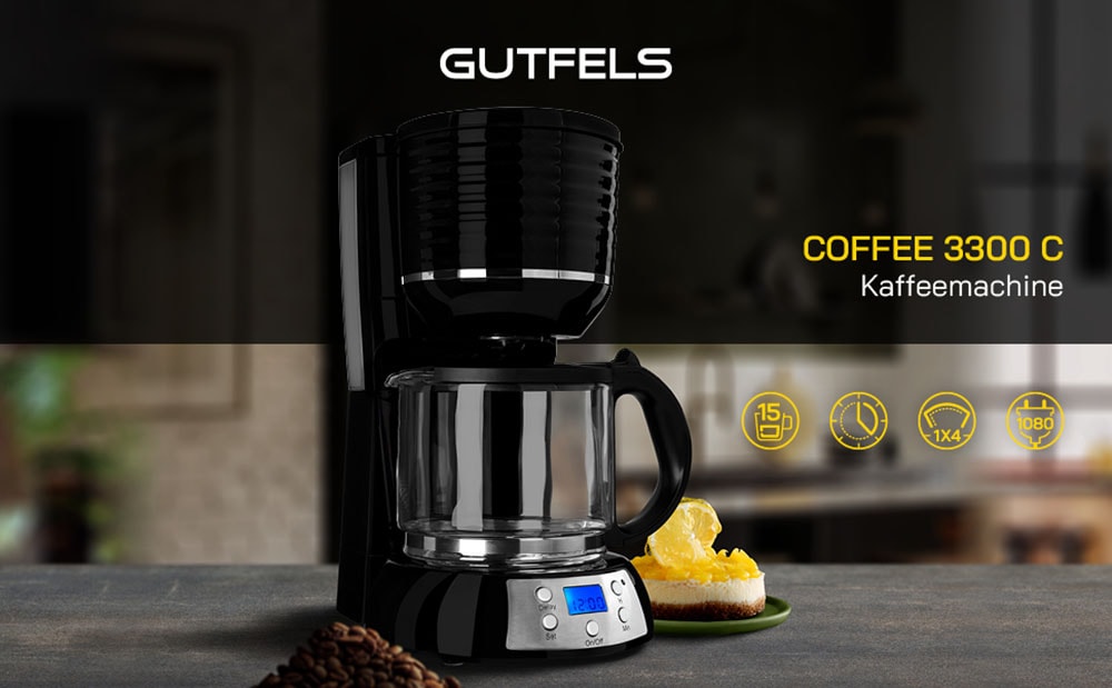Gutfels Filterkaffeemaschine »COFFEE 3300 C«, 1,5 l Kaffeekanne, Papierfilter, 1x4, 1,50 L Glaskanne, 1080 Watt