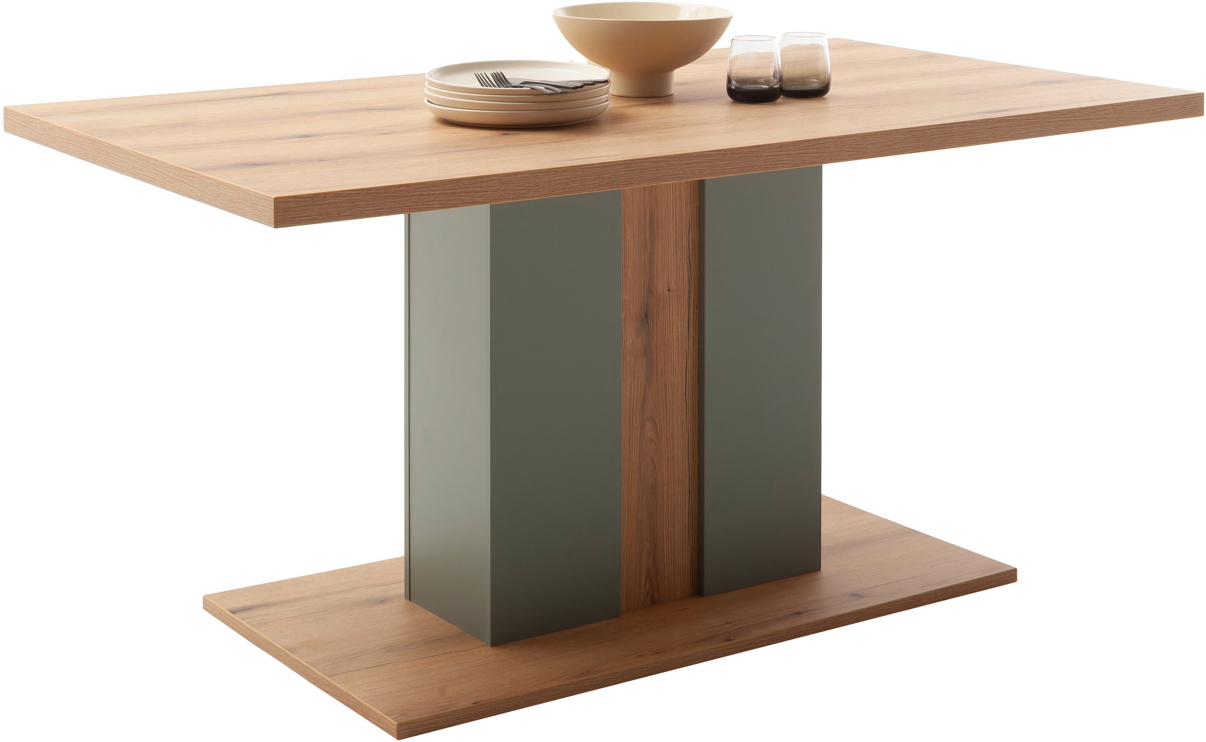 MCA furniture Esstisch »Moniz Säulenesstisch mit Bodenplatte«, (1 St.), Tisch, Eiche, Salbeigrün,belastbar 50kg, Breite 160cm,4-6 Personen
