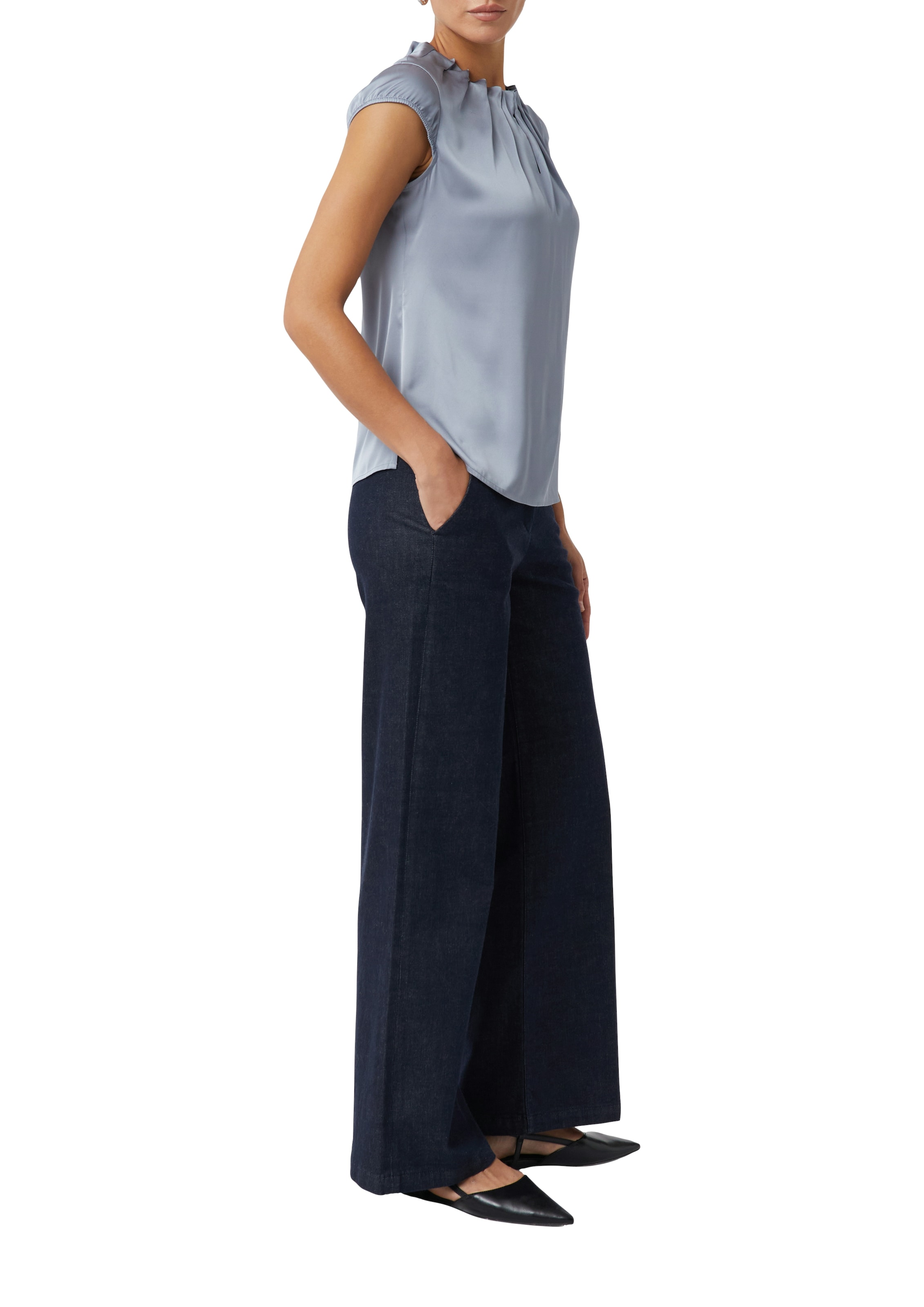 Comma Shirtbluse, Satin, mit gerafftem Stehkragen