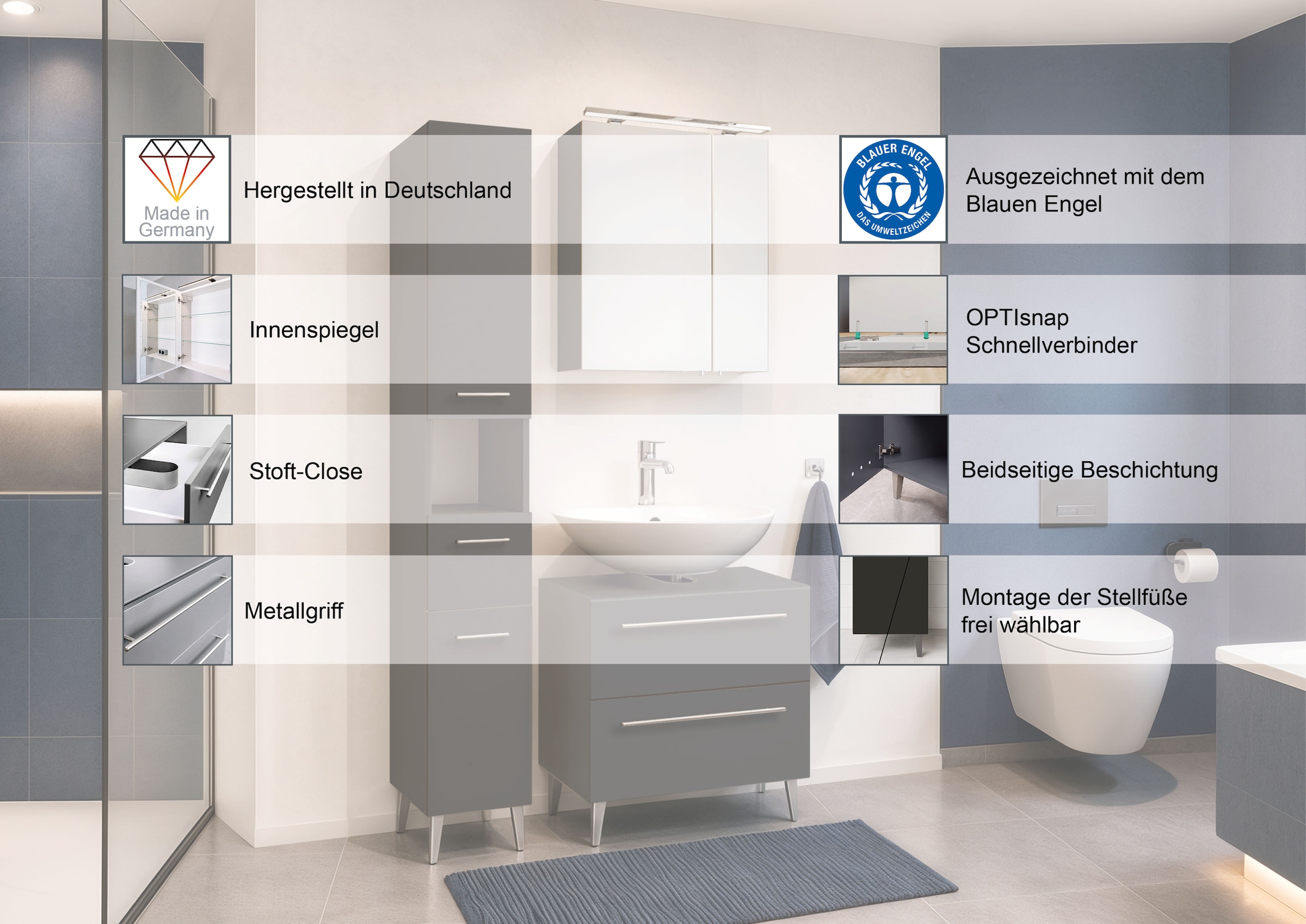 OPTIFIT Waschbeckenunterschrank »Pier« Breite 65 cm, schnelle Montage mit OPTIsnap