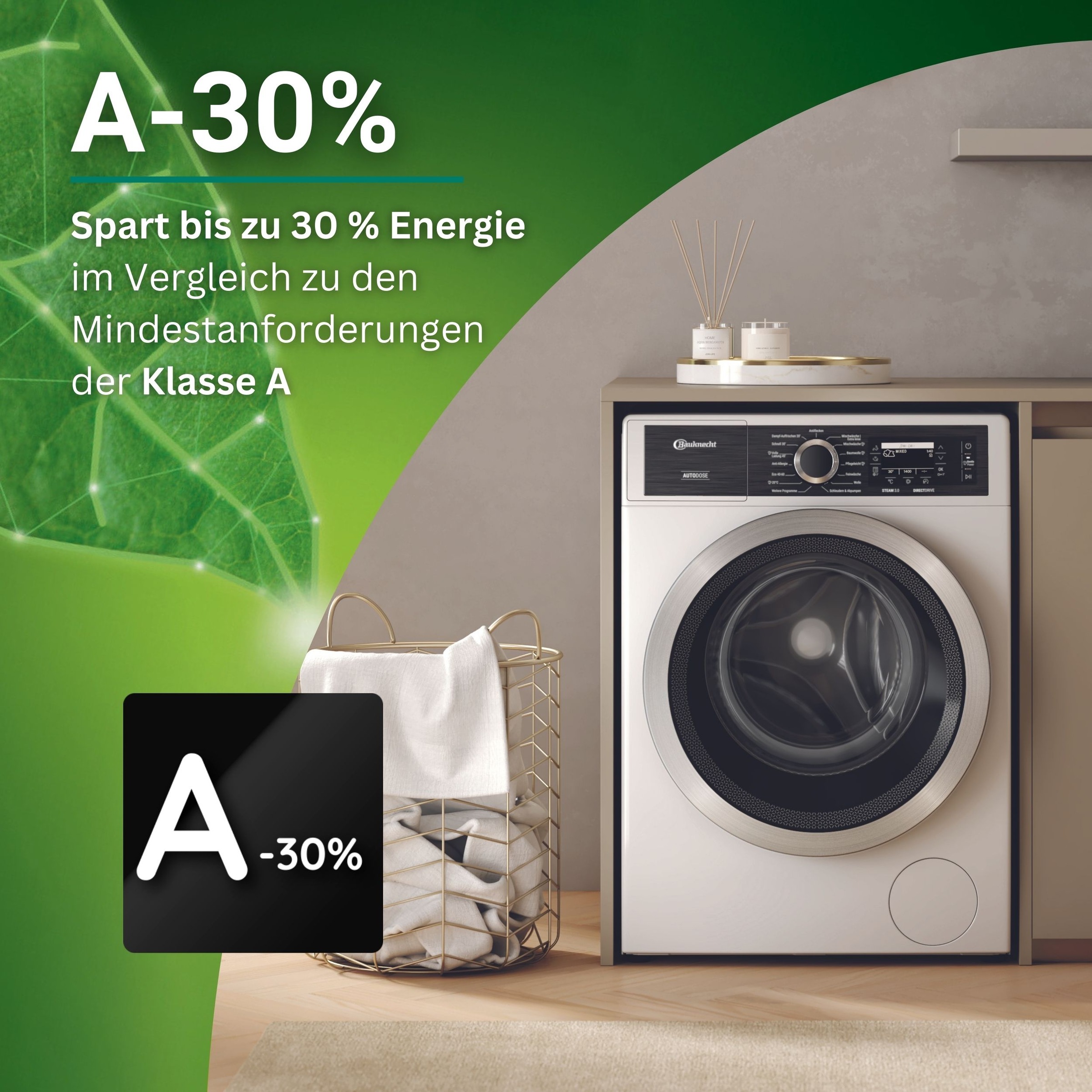 BAUKNECHT Waschmaschine »B8 09AD SILENCE DE«, 10 kg, 1400 U/min, Gentle Power-Technologie, Auto Dose, Vollwasserschutz