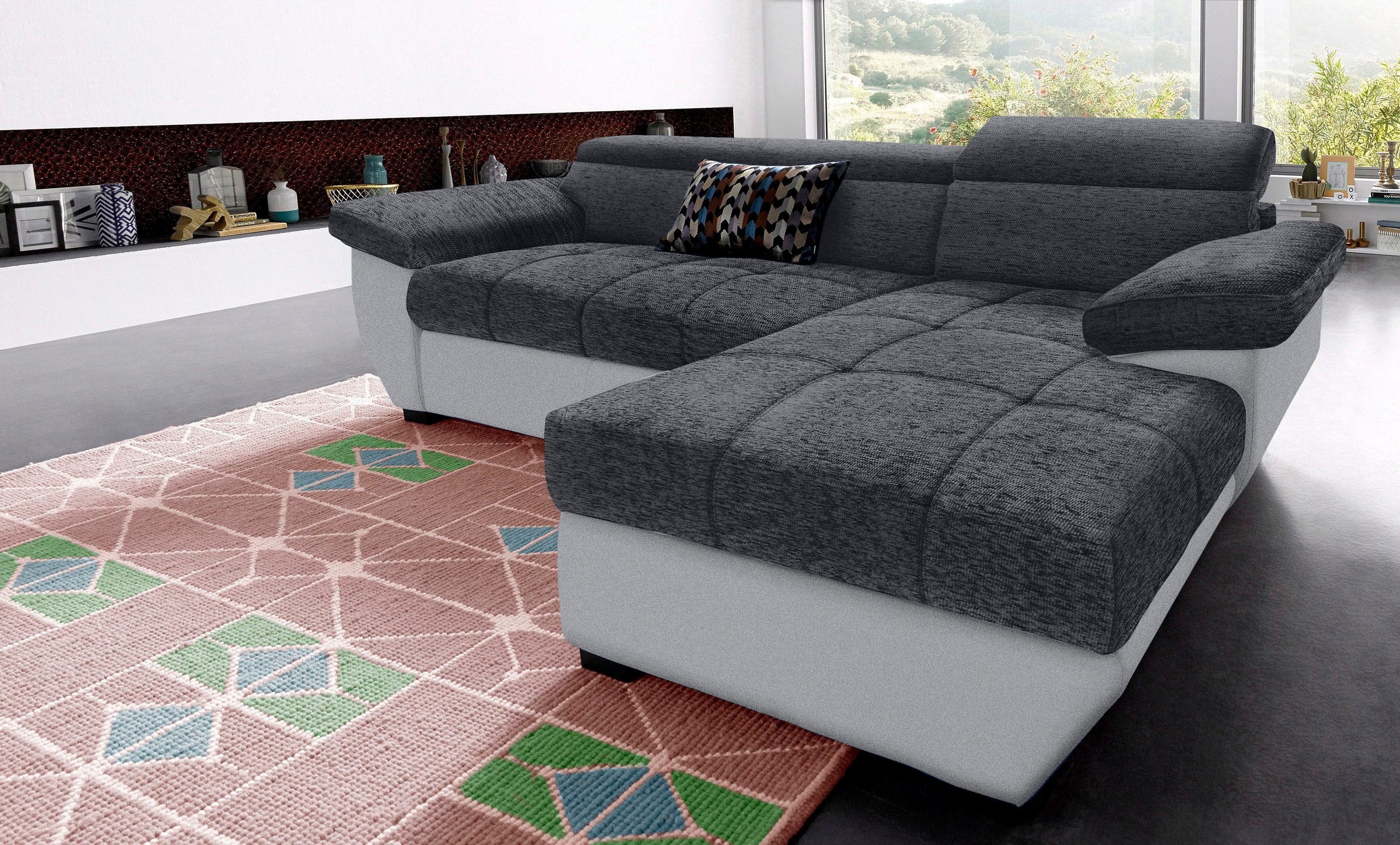 COTTA Polstergarnitur »Speedway L-Form«, (Set), Set bestehend aus: Ecksofa mit Kopfteilverstellung & Hocker