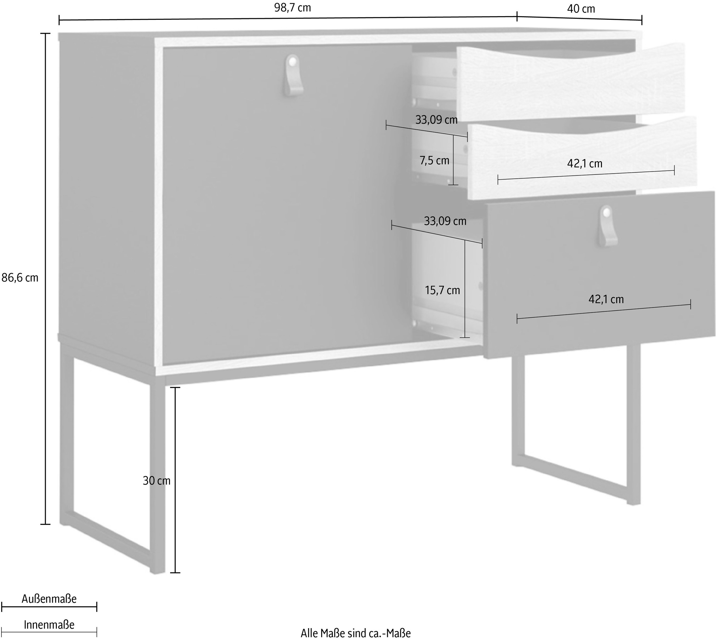 andas Sideboard »Stubbe«, Kommode Breite 98,7 cm, 1 Tür und 3 Schubkästen, Ledergriffe