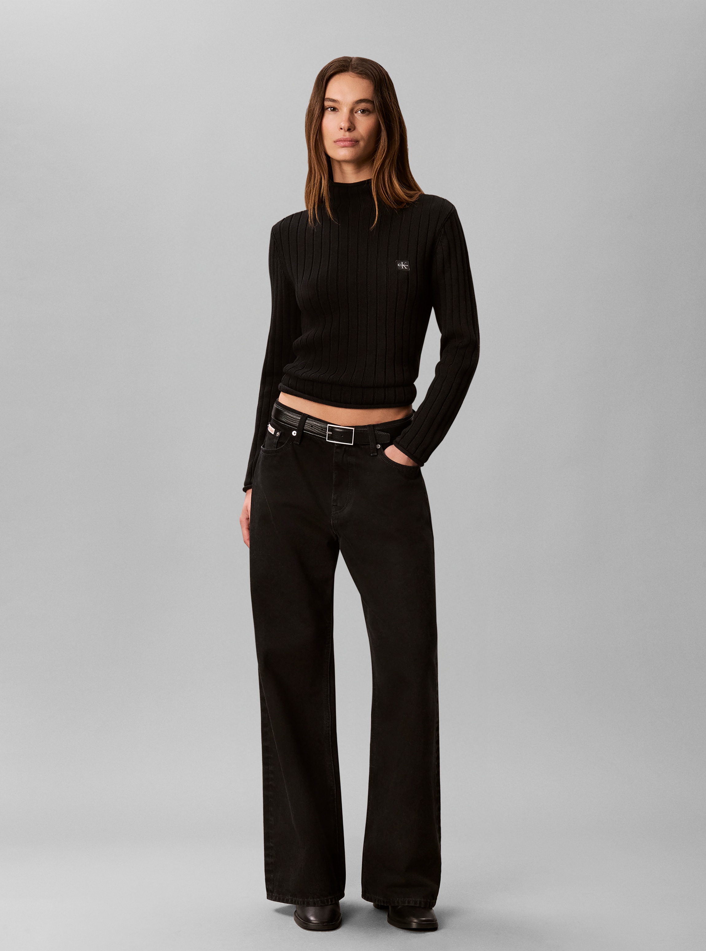 Calvin Klein Jeans »WOVEN LABEL T-NECK SWEATER« Regular fit mit Stehkragen