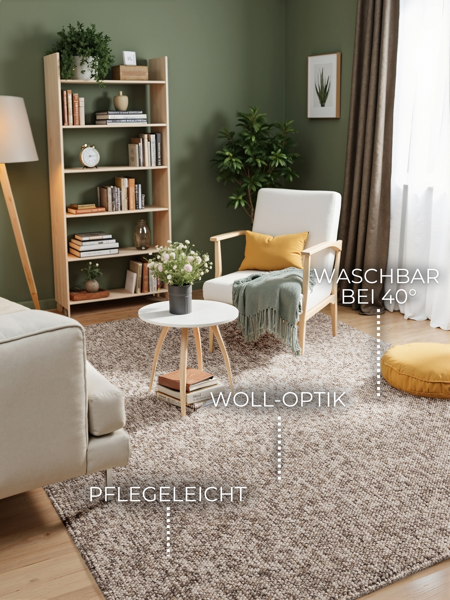 ELLE DECORATION Teppich »Rocco«, rechteckig, 10 mm Höhe, Läufer, waschbar, Wohnzimmer, Esszimmer, Woll-Optik