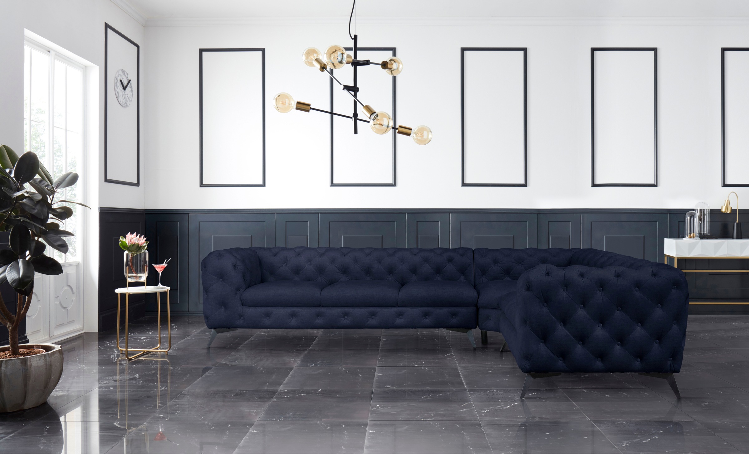 Home affaire Chesterfield-Sofa »Ecksofa GLYNIS L-Form mit Wellenunterfederu günstig online kaufen