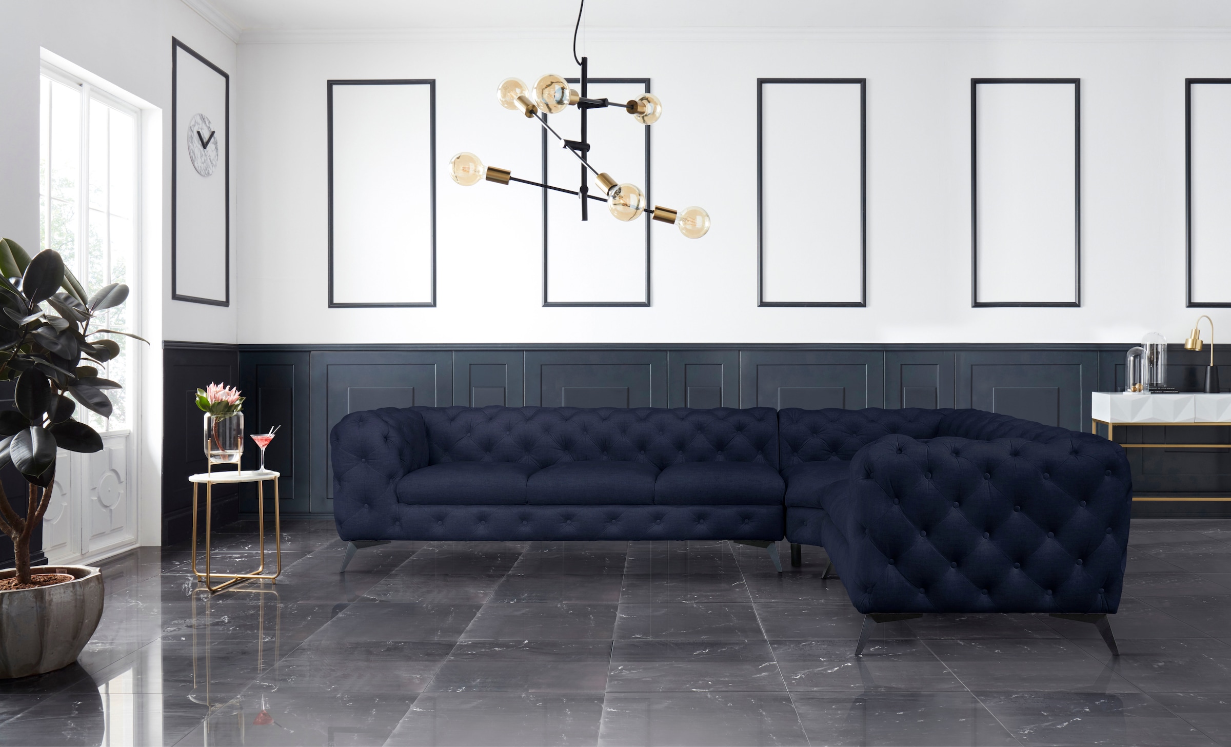Leonique Chesterfield-Sofa »Ecksofa GLYNIS L-Form mit Wellenunterfederung, günstig online kaufen