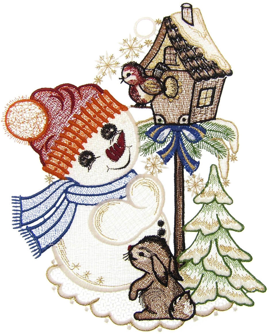 W. Reuter & Sohn - Plauener Spitze® Fensterbild »Süßer Schneemann« Made in günstig online kaufen