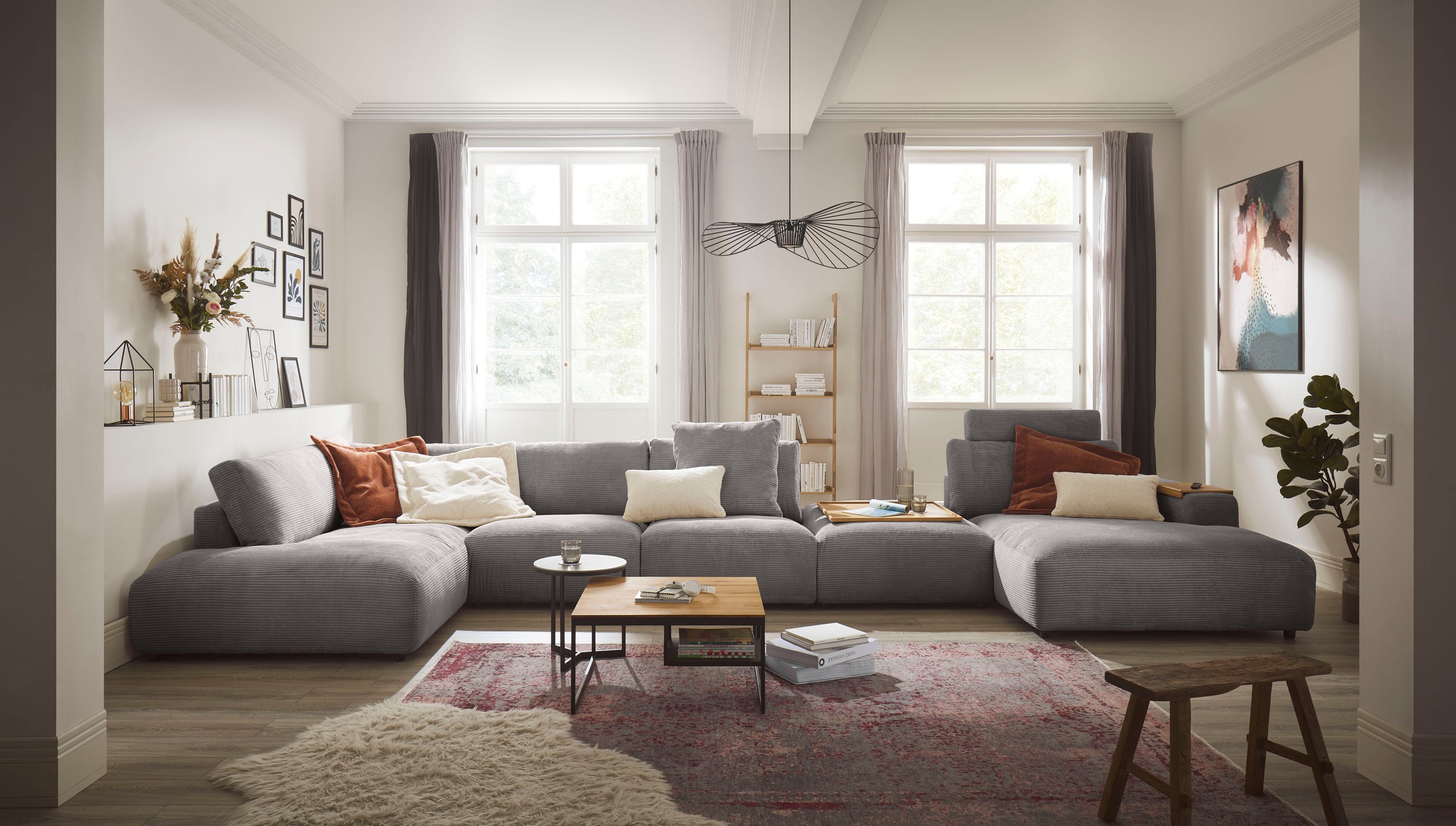 Musterring Wohnlandschaft »Lucia U-Form«, Cord-Bezug, inklusive Kopfstütze, Gesamtbreite 524 cm