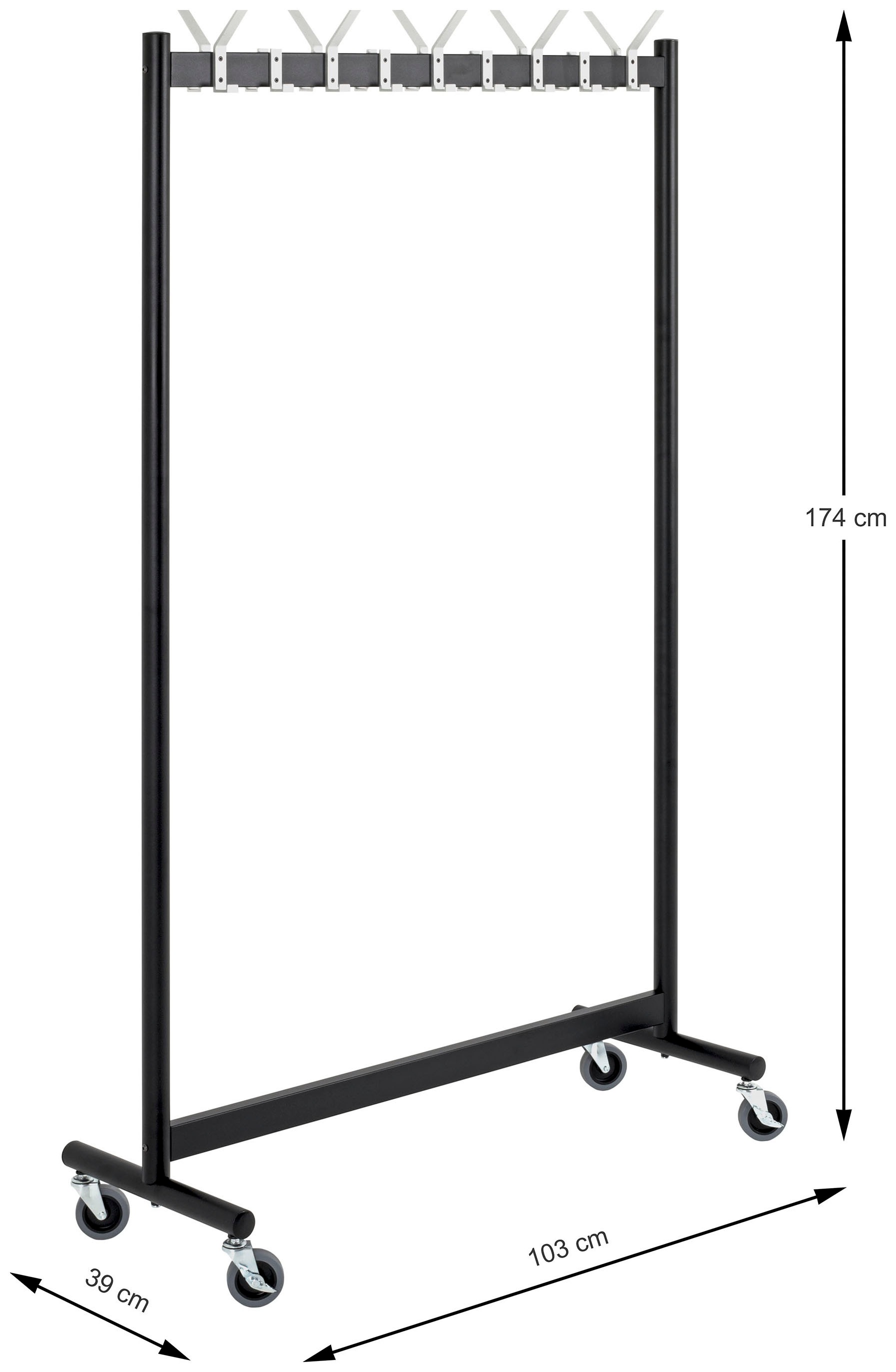 HAKU Garderobenständer »Garderobe, Garderobenständer, Kleiderständer auf Rollen, Kleiderwagen« rechteckig - aus Metall Schwarz - B/T/H 103/39/174 cm