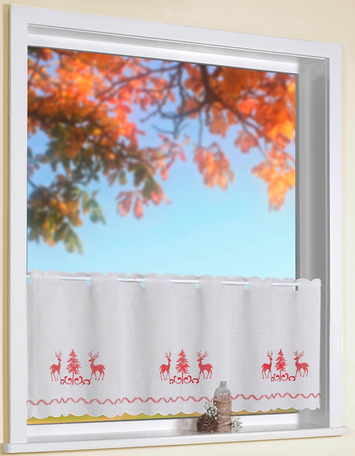 Weckbrodt Scheibengardine »Hirsche«, (1 St.), Bistro, Batic, echte Stickere günstig online kaufen