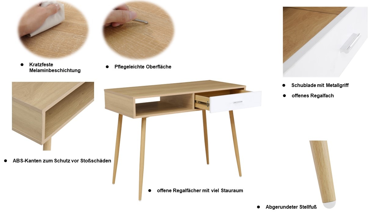 INOSIGN Schreibtisch »Tuuri«, im Scandi-Look, 1 Schublade mit Metallgriff, ABS-Kanten, Breite 100 cm