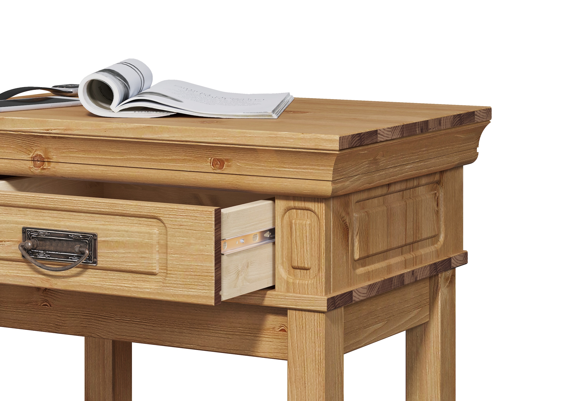 Home affaire Nachttisch »Vinales; Konsolentisch, Beistelltisch ideal für Boxspringbetten«, Aus massiver Kiefer, mit Fräsungen