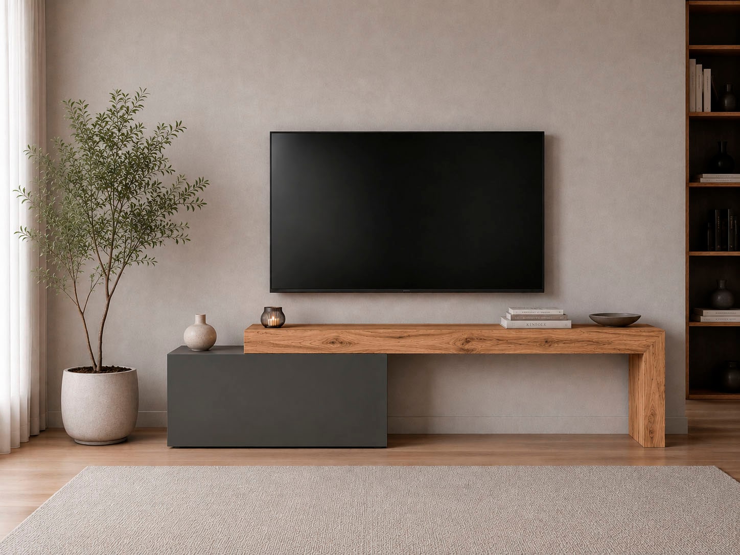 OTTO home Lowboard »Lowboard Chronos TV-Board, TV-Schrank« Spar-Set, Breite verstellbar von 180 bis 260 cm, 1 Stk. tlg. Breite 220 cm TV-Board,Lowboard,1 Klappe und ein L-Förmiger Aufsatz
