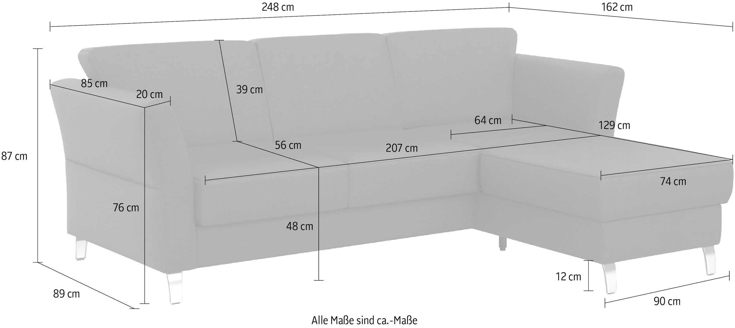 sit&more Ecksofa »Visby L-Form« wahlweise mit Bettfunktion und Bettkasten, frei im Raum stellbar