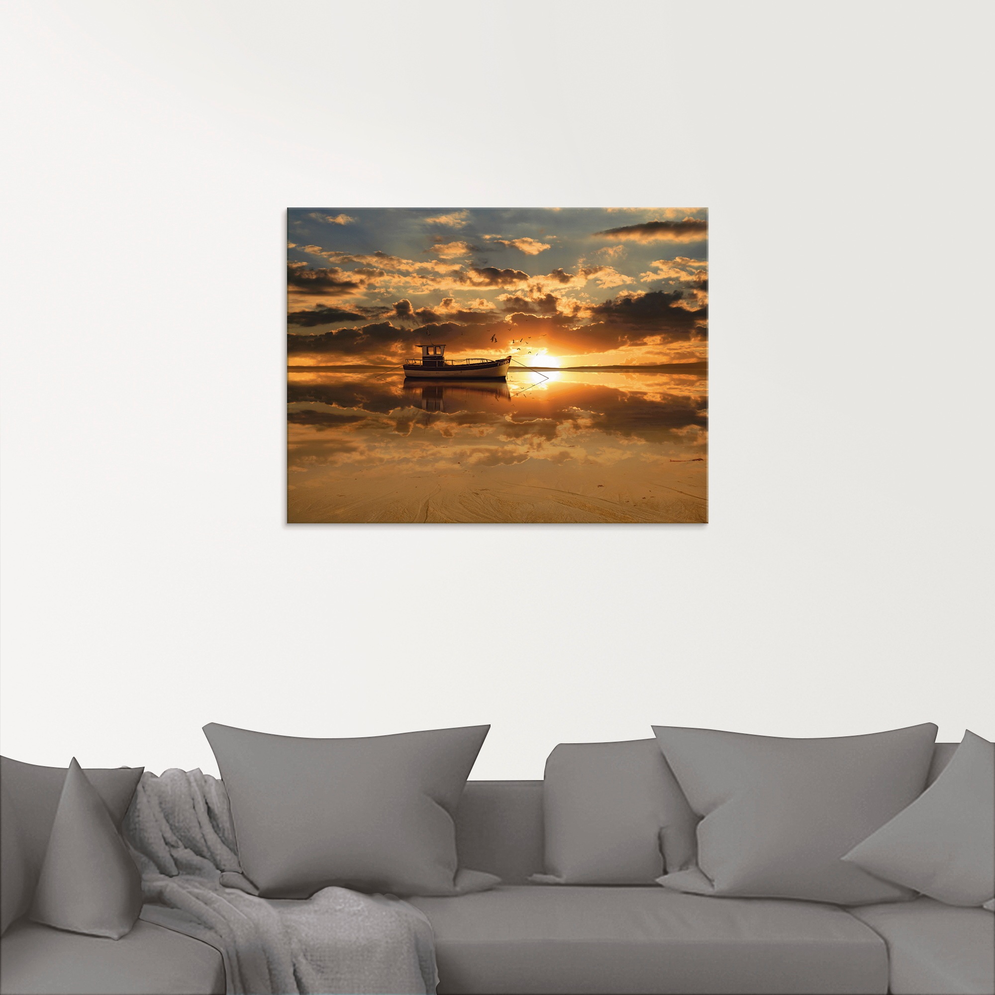 Artland Glasbild »Das Fischerboot im Sonnenuntergang« Boote & Schiffe 1 Stk günstig online kaufen