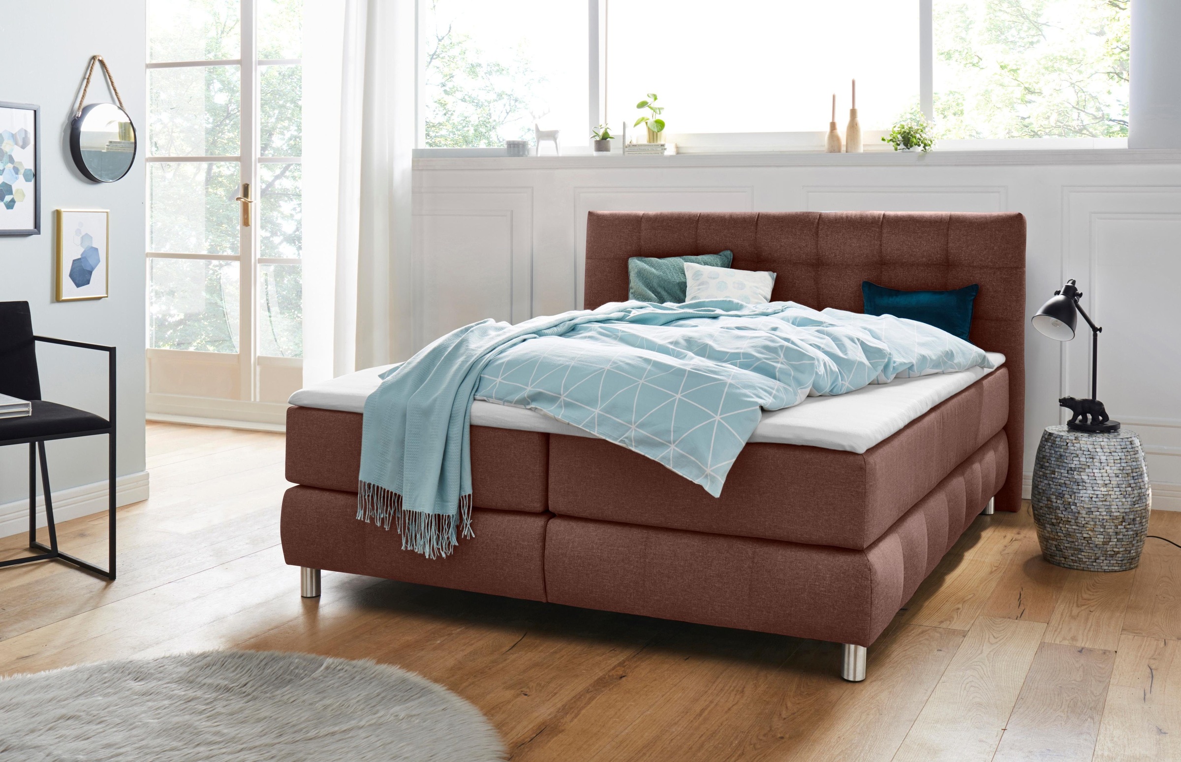 andas Boxspringbett »Salo XXL«, in Samtoptik oder Struktur, 6 Breiten in Überlänge 220cm, 4 Härtegrade