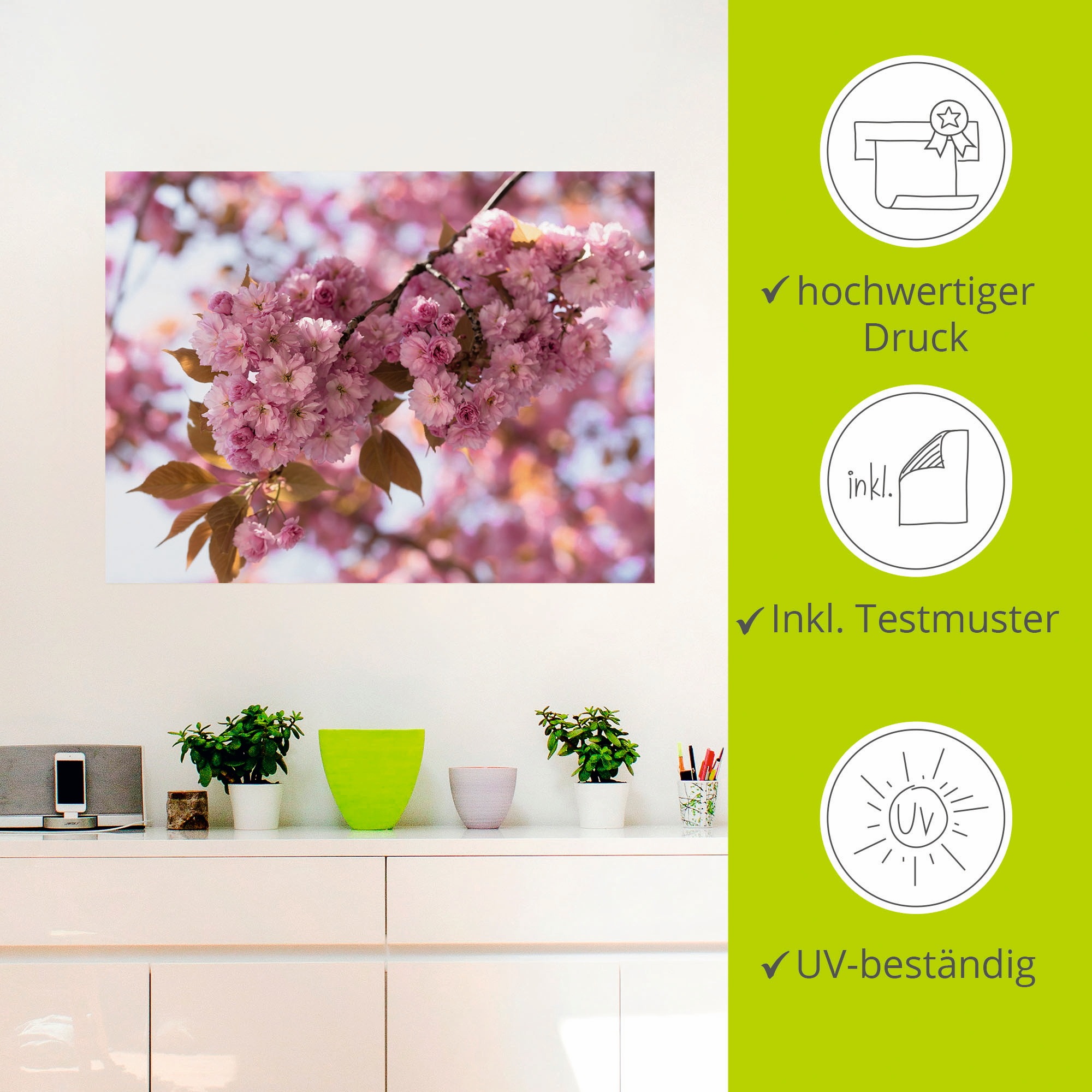 Artland Wandbild »Japanische Kirschblüte in Love I«, Blumen, (1 St.), als Leinwandbild, Poster, Wandaufkleber in verschied. Größen