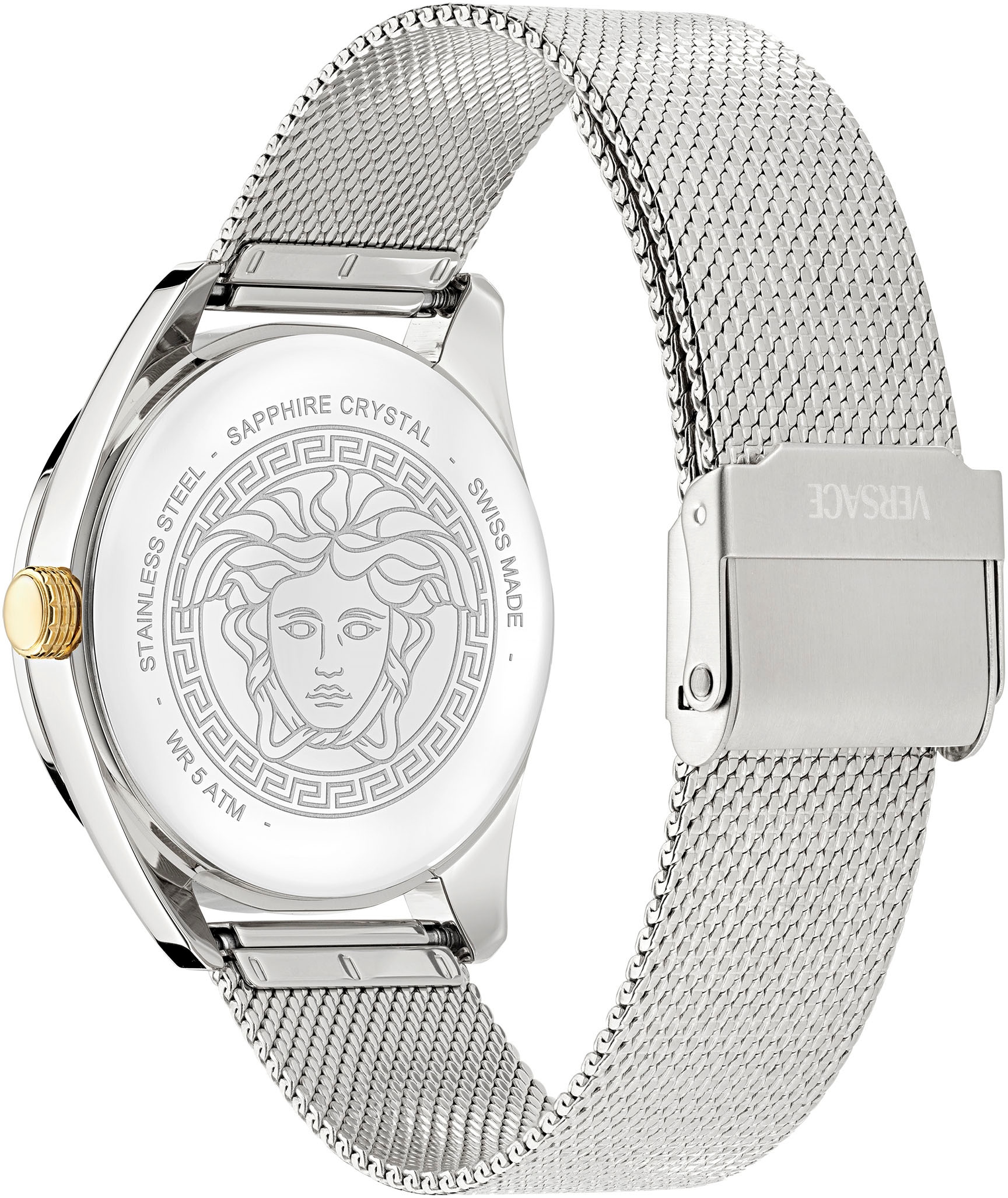 Versace Quarzuhr »NEW V-CIRCLE LADY« Armbanduhr, Damenuhr, Saphirglas, Swiss Made, analog