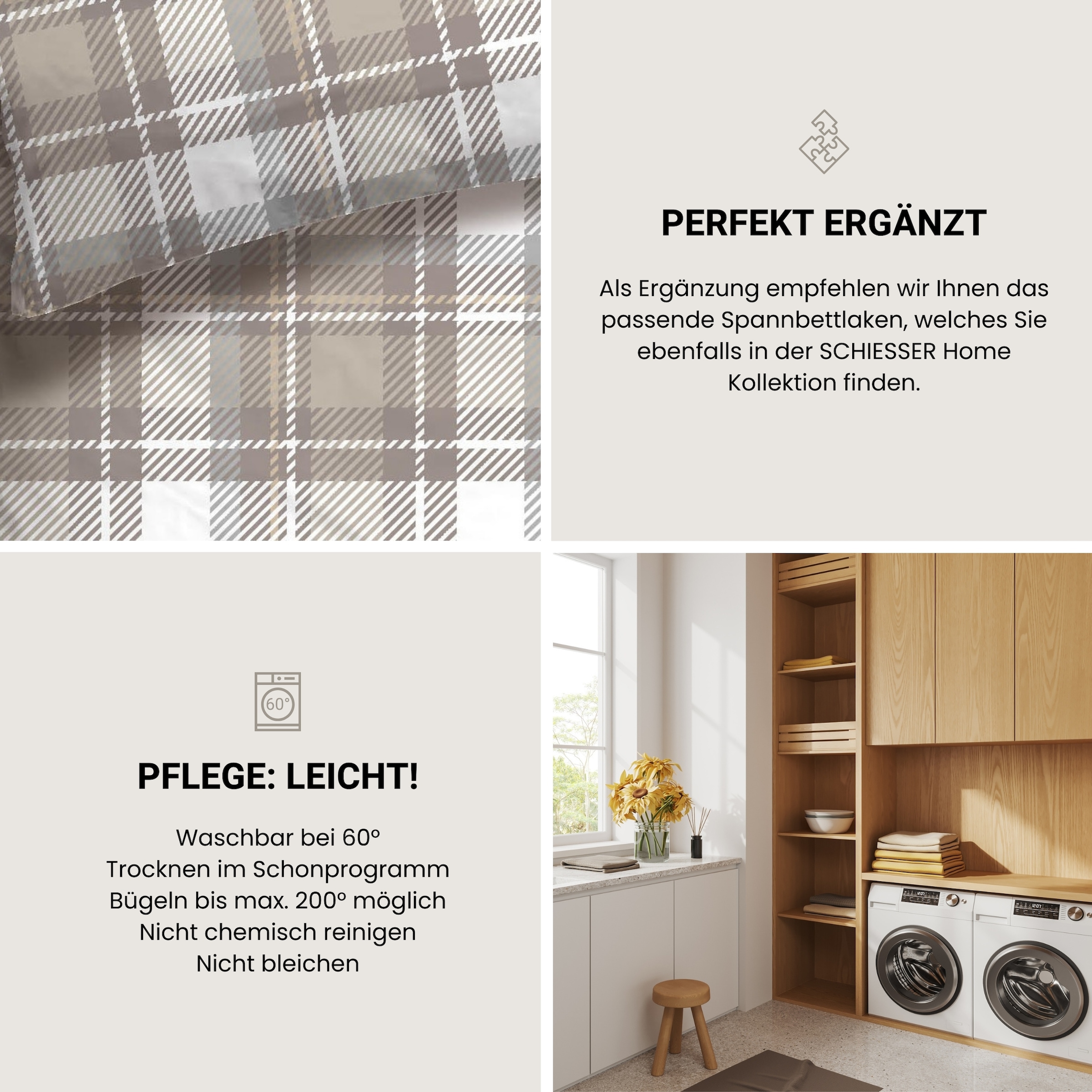 Schiesser Bettwäsche »Metor aus weichem Baumwollflanell mit Winterkaros« 2 Stk. tlg. Made in Green