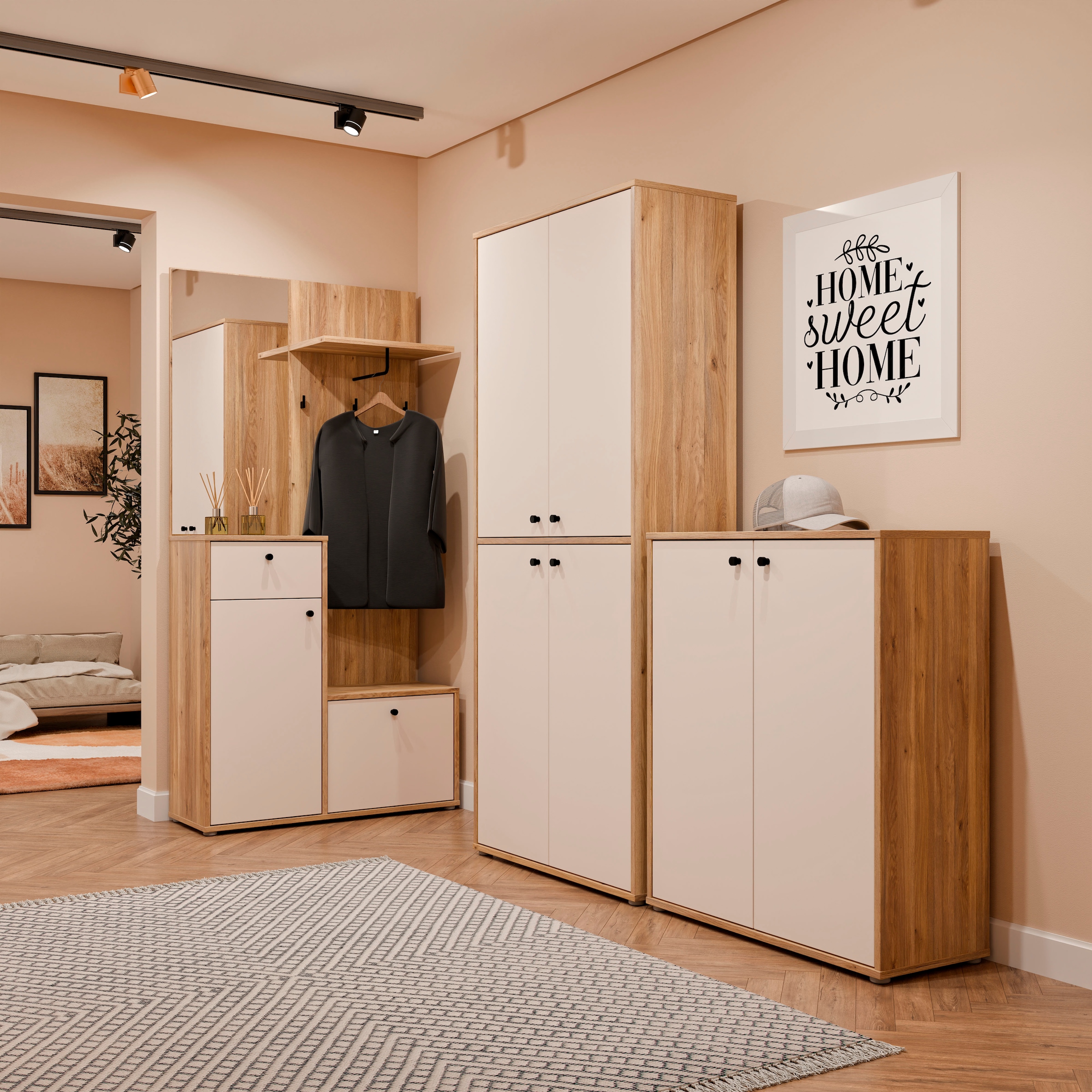 FORTE Kompaktgarderobe Metallgriffe Schwarz B/H/T 95,8/190,7/34,9cm Soft Close, Vollauszug