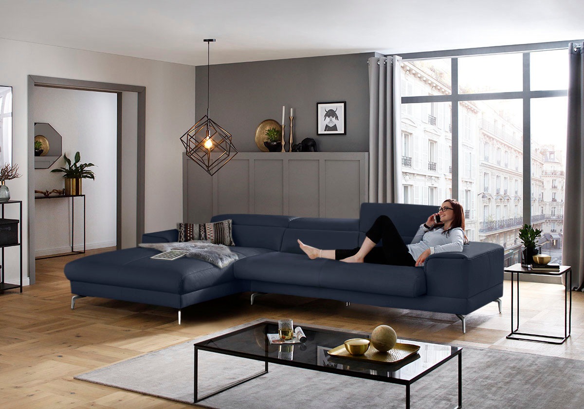 W.SCHILLIG Ecksofa »piedroo, Designsofa mit tollem Sitzkomfort, elegant und bequem, L-Form«, Kopfteilverstellung, wahlweise mit Sitztiefenverstellung, Breite 343cm