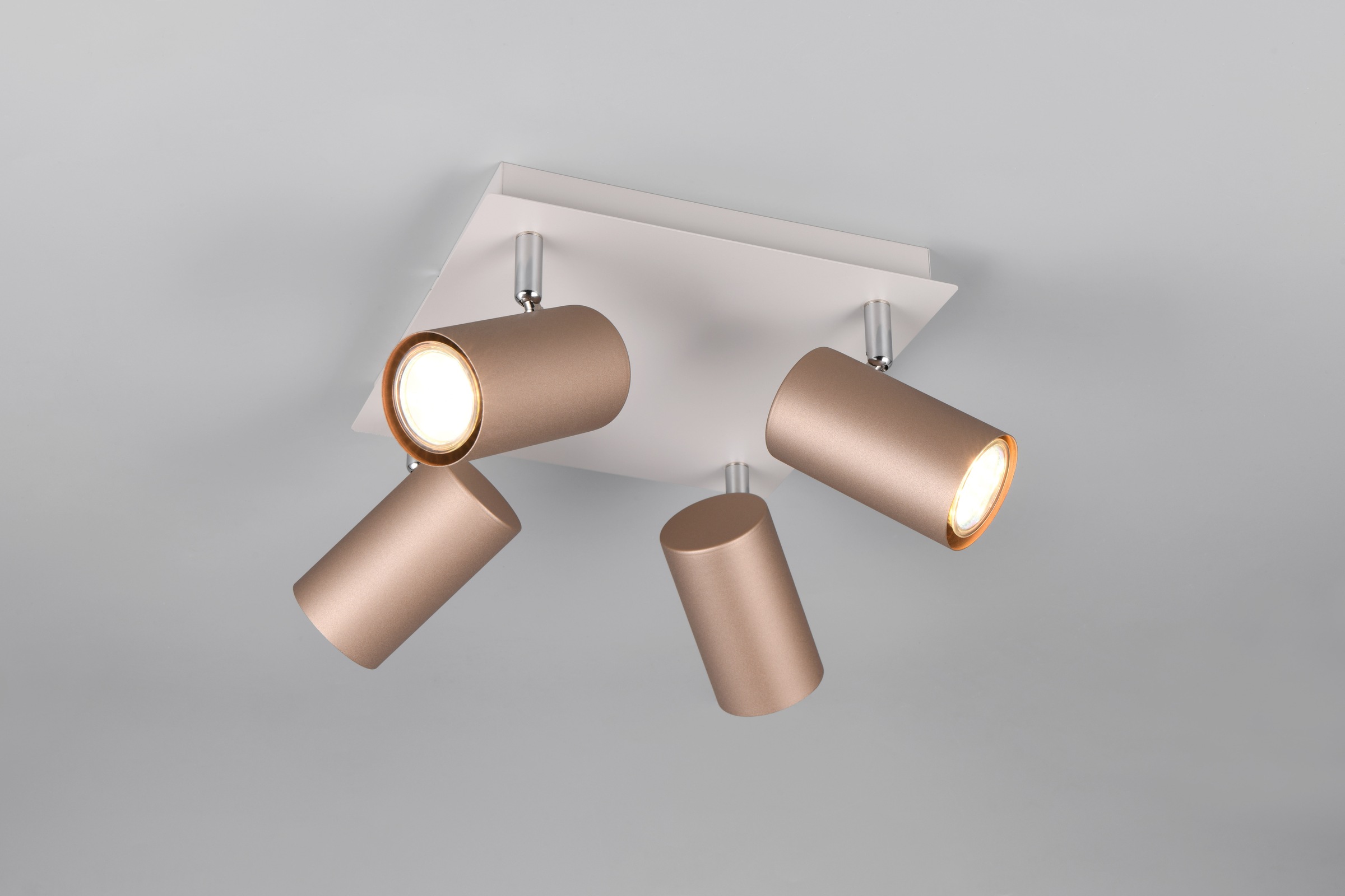 TRIO Leuchten Deckenstrahler »MARLEY, GU10 Deckenspot 1-flammig, exkl 4x GU10 max 35W, Wandspot«, 4 flammig, Leuchtmittel GU10 | Leuchtmittel wechselbar, flexibel verstellbarer GU10 Deckenspot in coffee + warm grey, 24x24 cm