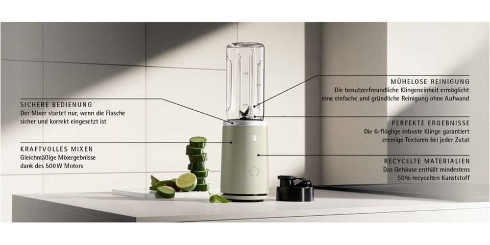 WMF Smoothie-Maker »Mix & Go Touch« 500 W recyceltes Material, auslaufsichere Trinkflasche, Einhandbedienung