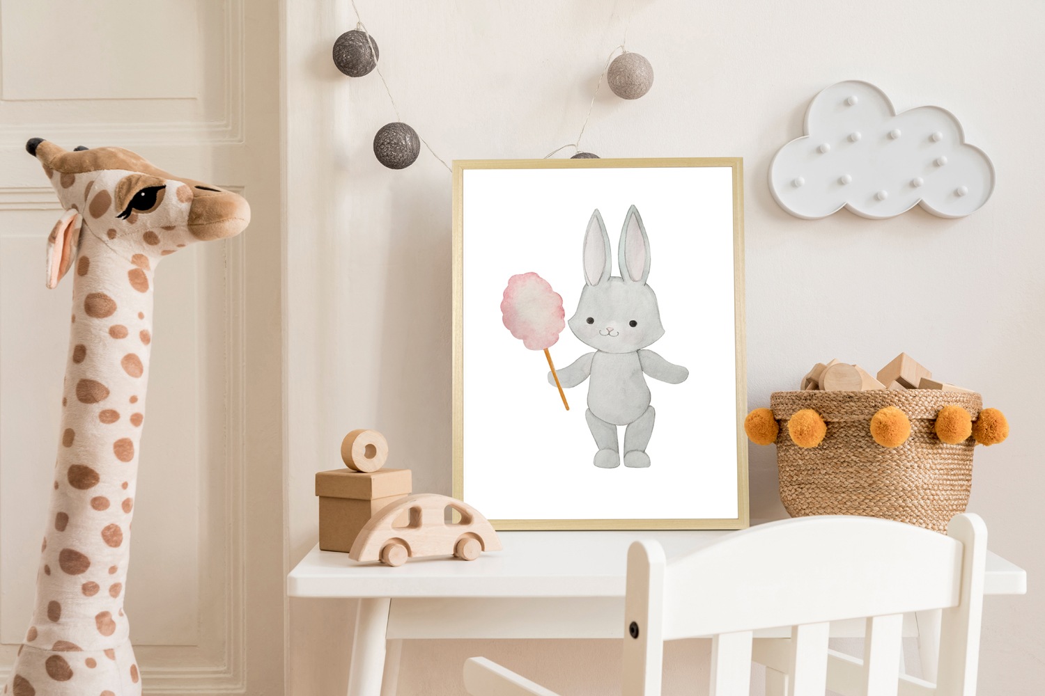 queence Bild mit Rahmen »Hase mit Zuckerwatte« Fantasy   Haustiere   Süßigk günstig online kaufen