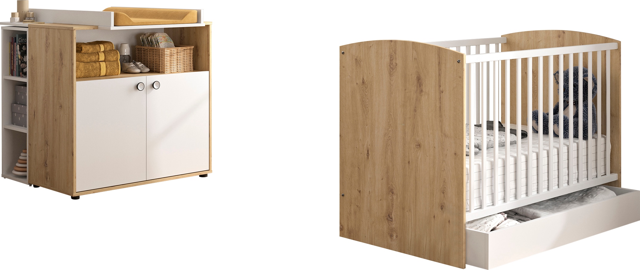 Galipette Babymöbel-Set »Arthur«, (5 tlg., mit Bett und Bettschublade, Wickelkommode, Wickelaufsatz und Regal)