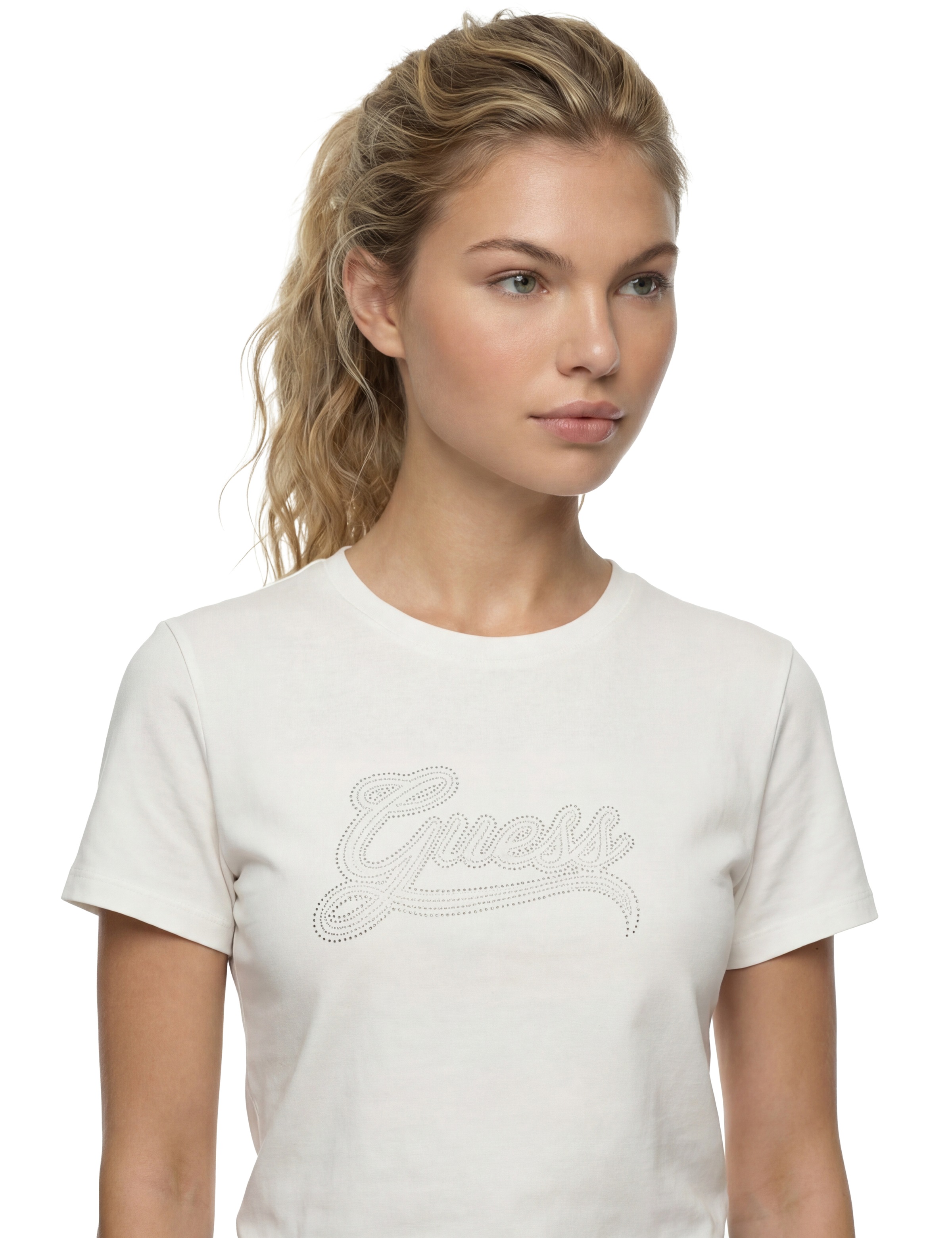 Guess T-Shirt »SS GUESS STUD LOGO EASY TEE« mit Nietenbesatz, Regular Fit