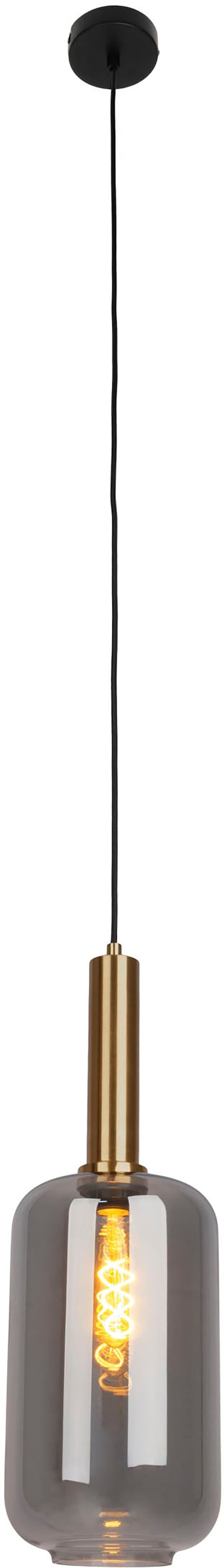 näve Pendelleuchte »Fumo« E27 1 Stk. aus Metall in Schwarz und Gold und Rauchglas, Ø ca. 22 cm, Höhe 150 cm