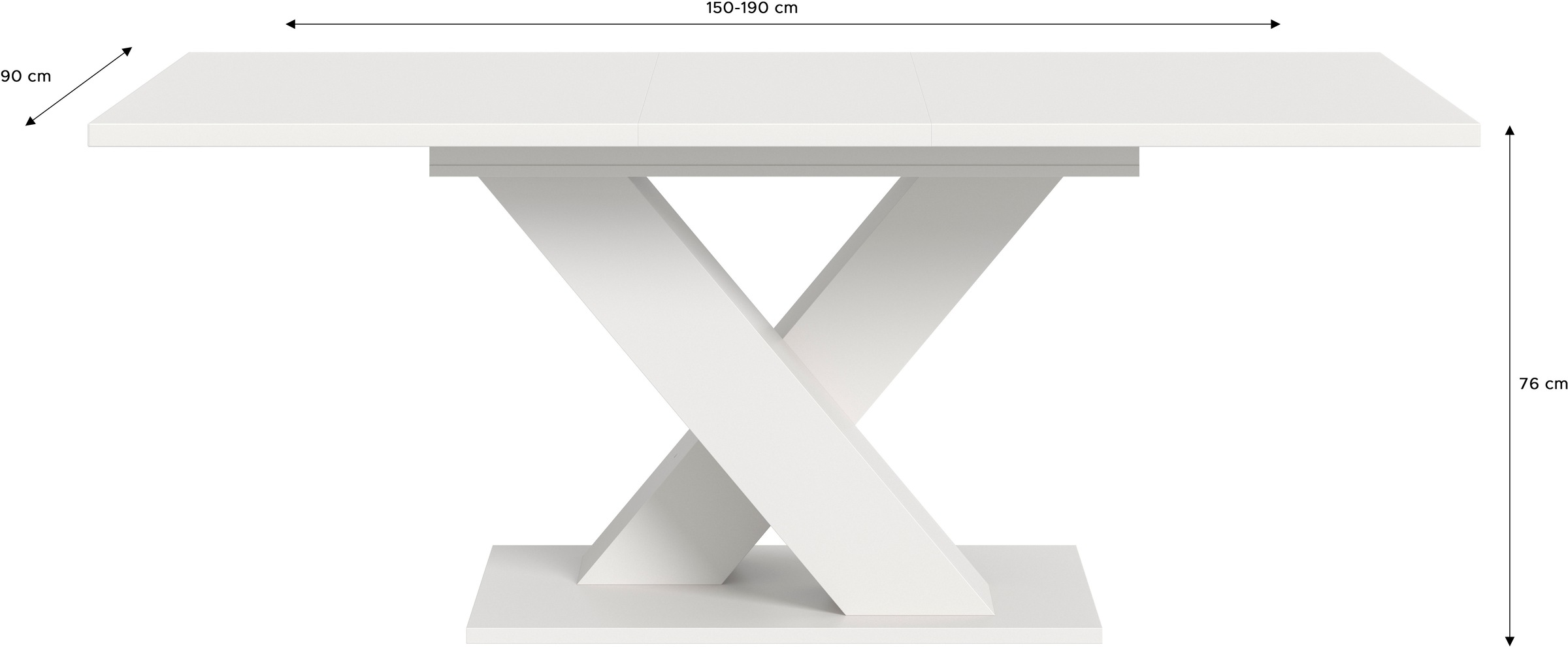 INOSIGN Esstisch »Motus, ausziehbar 150 -190 cm, inklusive 40 cm Einlegeplatte«, (Set, 1 St.), X-Gestell mit Bodenplatte, Tisch, Küchentisch, Esszimmer, Küche