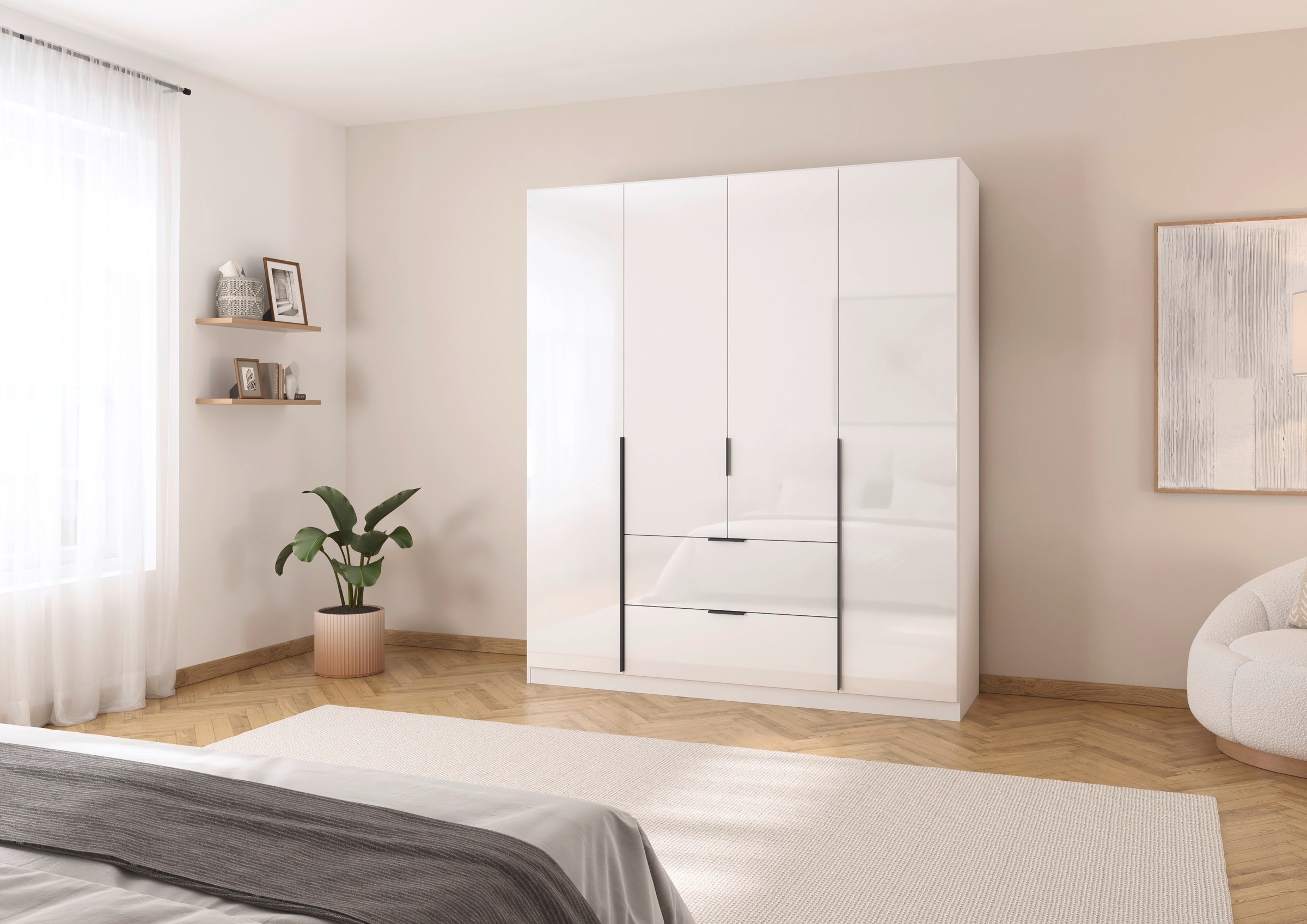 rauch Drehtürenschrank »Kleiderschrank Schrank Garderobe AGORDO mit Dekor- oder Hochglanzfront«, (in zwei Griff-Farben, Breiten 91-360 cm), mit Außenschubkästen, in 7 Breiten und 2 Höhen MADE IN GERMANY