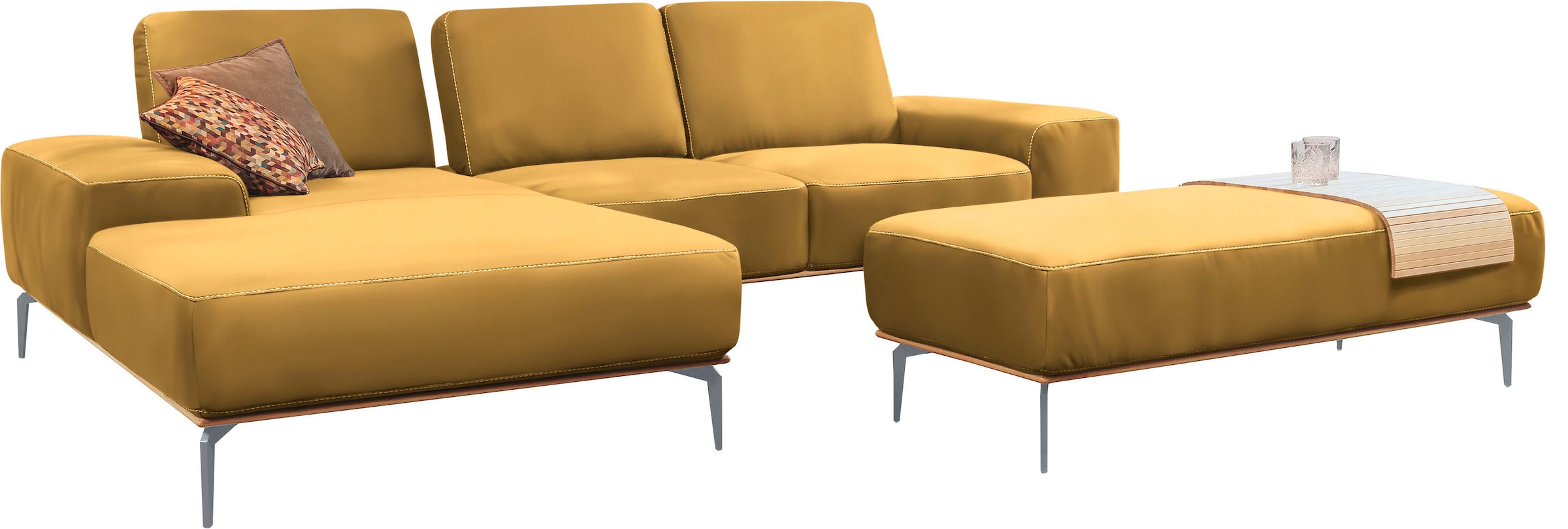 W.SCHILLIG Ecksofa »run, Designsofa mit tollem Sitzkomfort, bequem, L-Form«, mit elegantem Holzsockel, Füße in Silber matt, Breite 279 cm