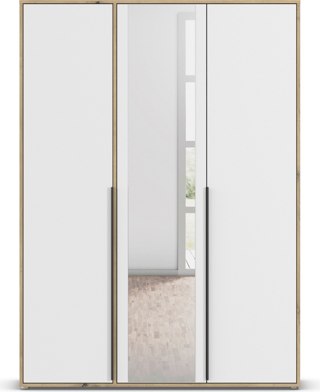 rauch Drehtürenschrank »Kleiderschrank Schrank Garderobe Wäscheschrank NAGATA mit Spiegel«, (in 3 verschiedenen Ausstattungen BASIC/CLASSIC/PREMIUM), und modernen Stangengriffen in Graumetallic TOPSELLER MADE IN GERMANY