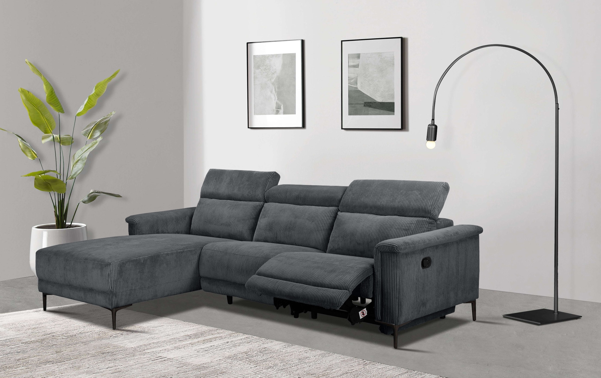 Home affaire Ecksofa »Lund in Cord, L-Form, 261 cm, manuelle und elektr. Re günstig online kaufen