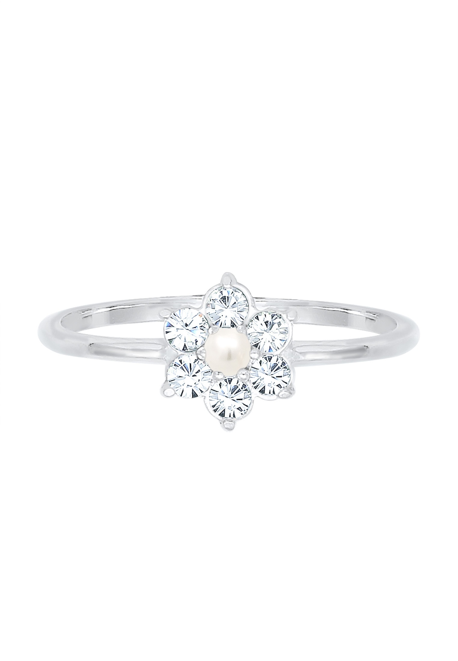 Elli Premium Verlobungsring »Blume Glas Kristalle Synthetische Perle Weiß 925 Sterling Silber«