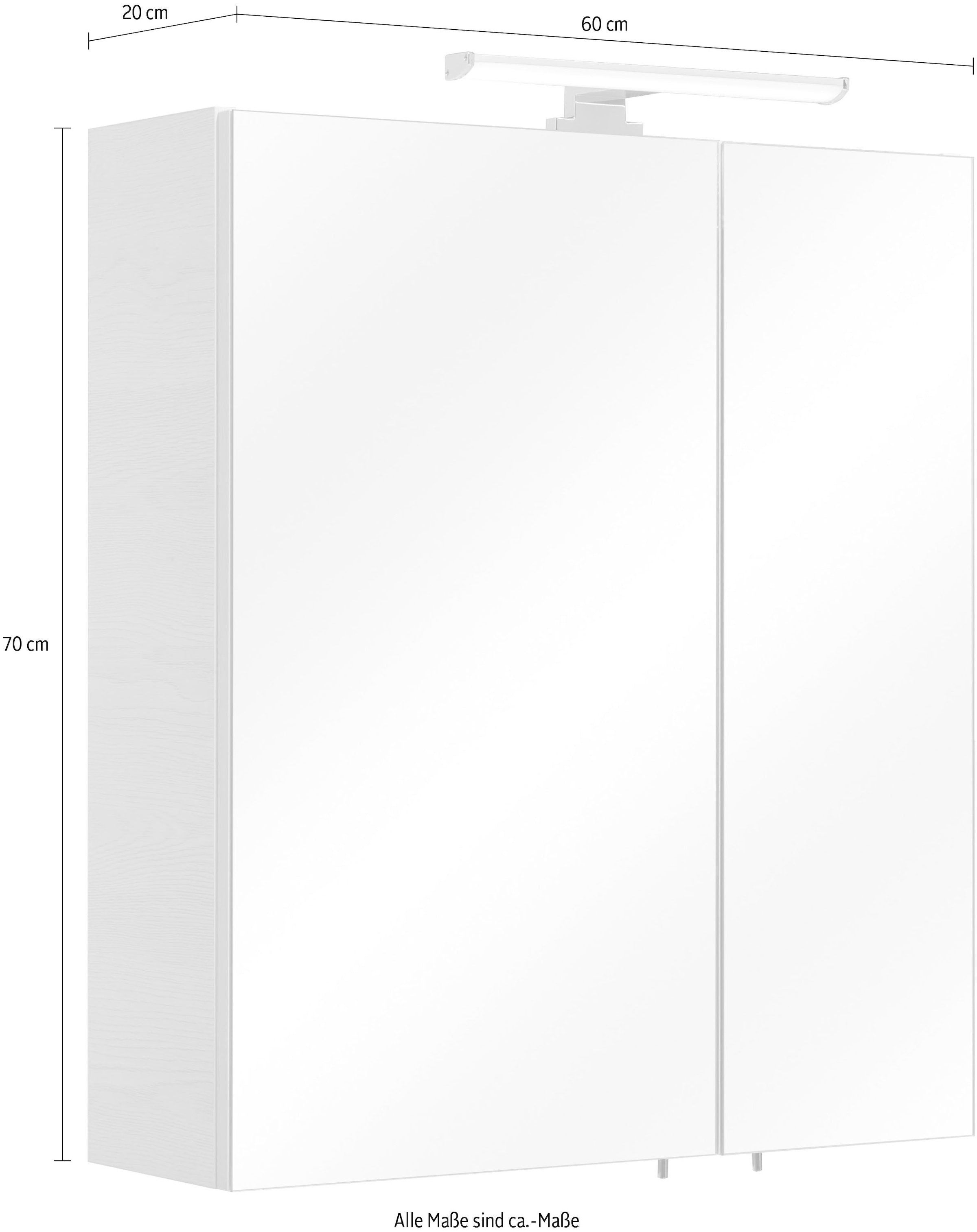 Saphir Spiegelschrank »Quickset Badezimmer-Spiegelschrank inkl LED-Aufsatzleuchte«, 60 cm breit, inkl. Türdämpfer, 2 Spiegeltüren, mit Steckdose
