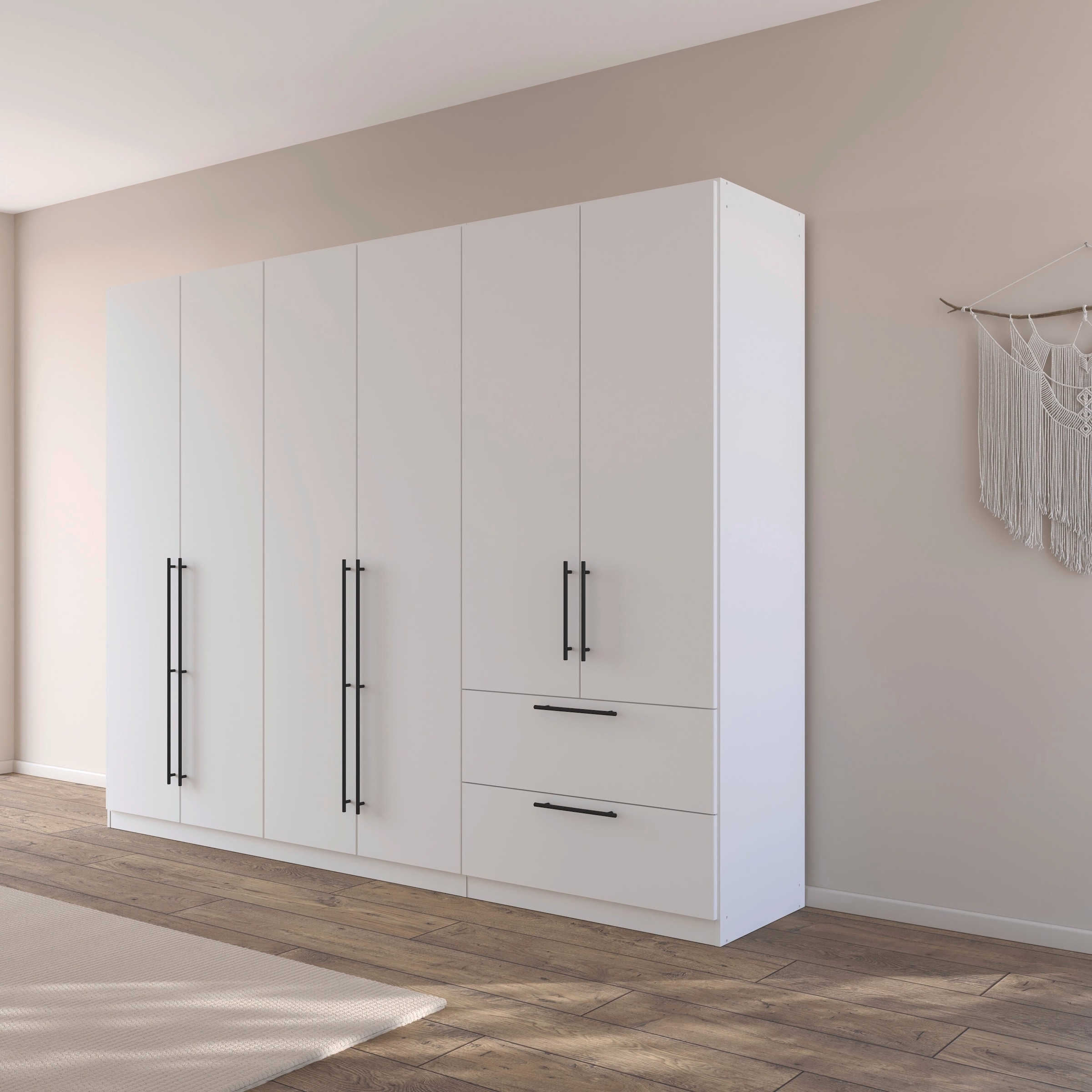 rauch Kleiderschrank »Drehtürenschrank Schrank Garderobe Wäscheschrank Schlafzimmer AVOLA«, (in 3 verschiedenen Ausstattungen BASIC/CLASSIC/PREMIUM), mit hochwertigen Stangengriffen aus Metall in Schwarz MADE IN GERMANY