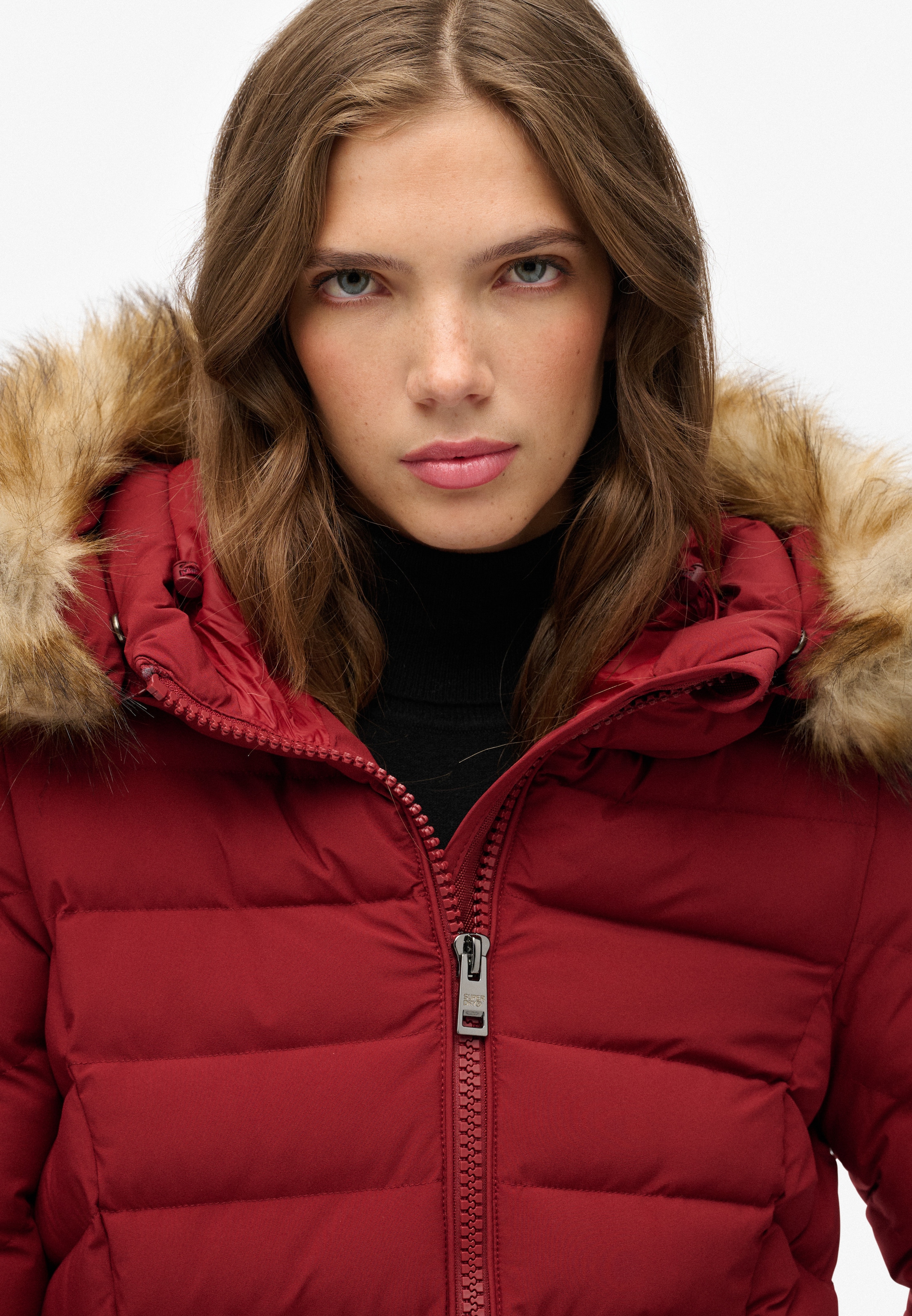Superdry Steppjacke »FUJI FAUX FUR HOOD MID LENGTH« mit Kapuze