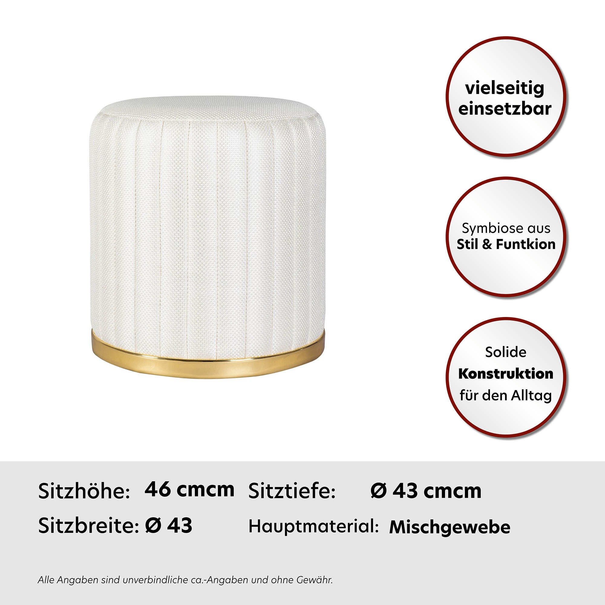 Kayoom Sitzhocker »Hocker Doric, trendiger Look, ästhetische Farbgebung, schöne Steppung«, (1 St.), komfortabel, hochqualitativ, pflegeleicht, liebevolle Verarbeitung