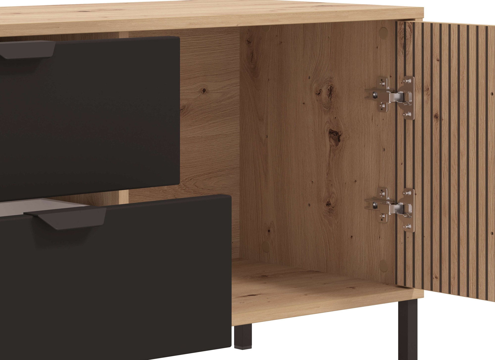 Home affaire Lowboard »Mayenne, TV-Lowboard, Breite 157 cm«, TV-Kommode, Türen mit Rillen-Optik, 2 Schubkästen